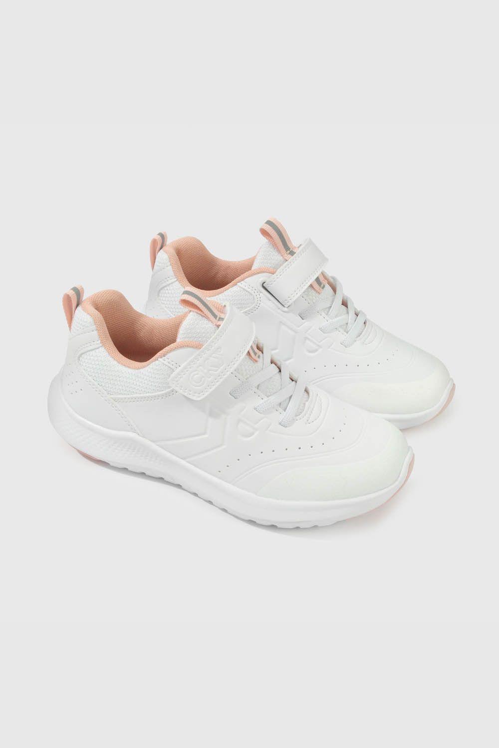 Zapatillas Colloky Escolar Blanca con Velcro y Detalles Rosados Niña-0
