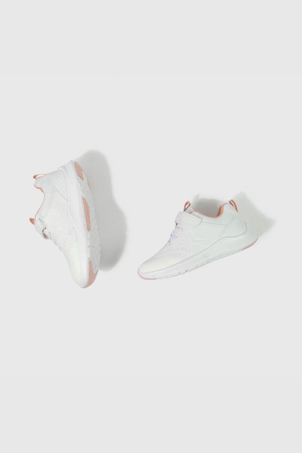 Zapatillas Colloky Escolar Blanca con Velcro y Detalles Rosados Niña-3