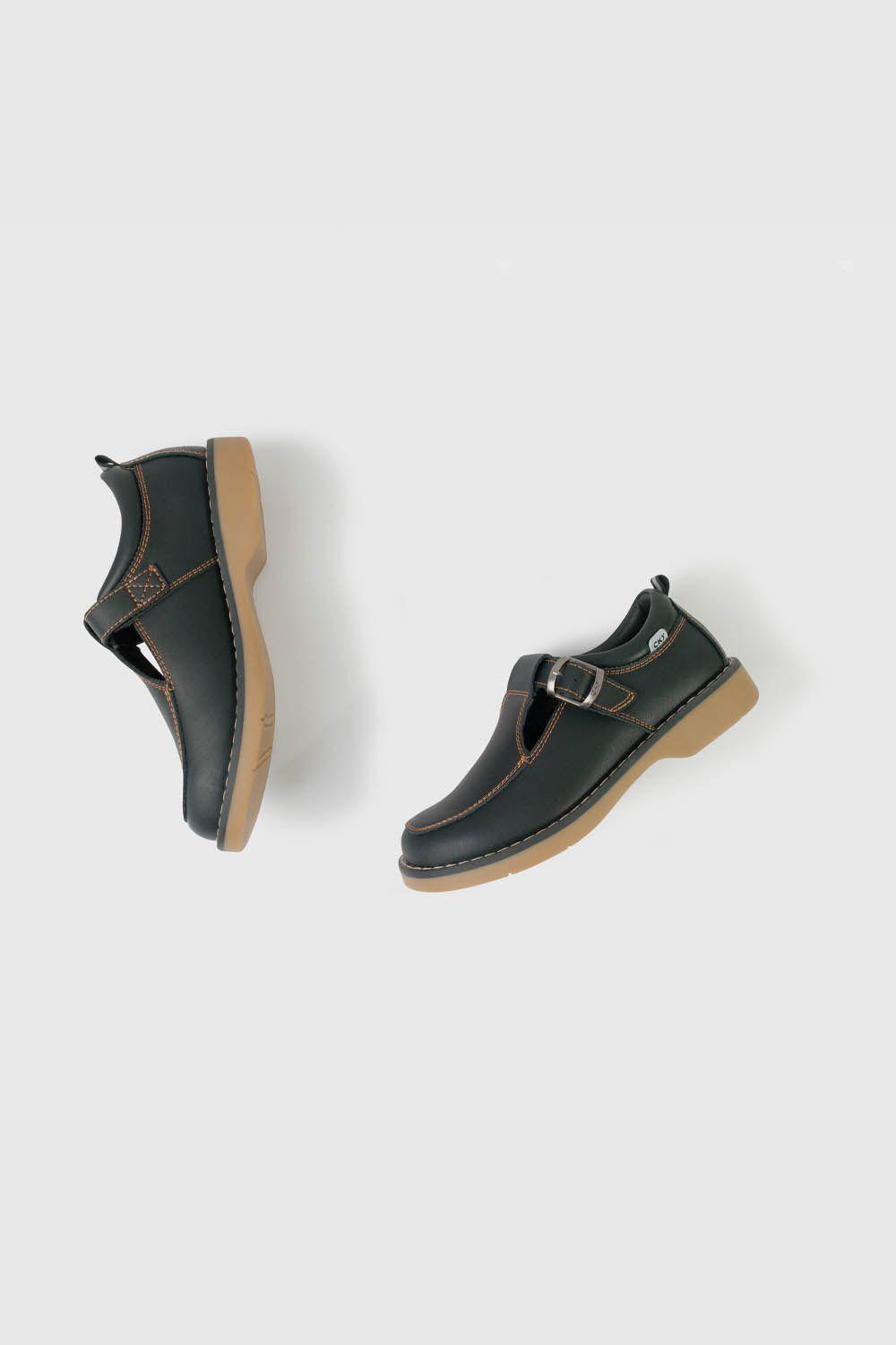 Reinas Escolar Negra Cuero Hebilla para Niña-3