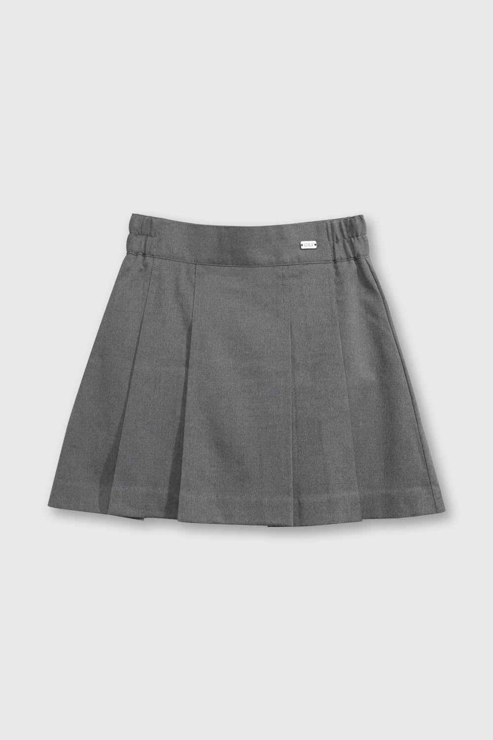 Falda Escolar Clásica Gris con Tablas y Tela Elasticada-0