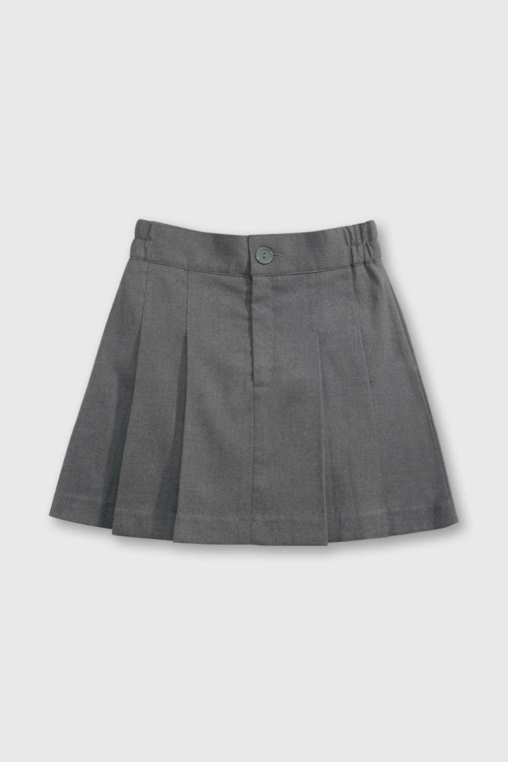 Falda Escolar Clásica Gris con Tablas y Tela Elasticada-1
