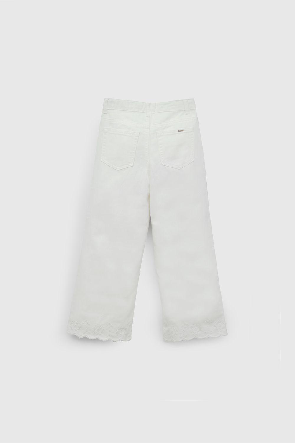 Pantalón Blanco Ancho Bordado  De Niña PTGB0278V26-2