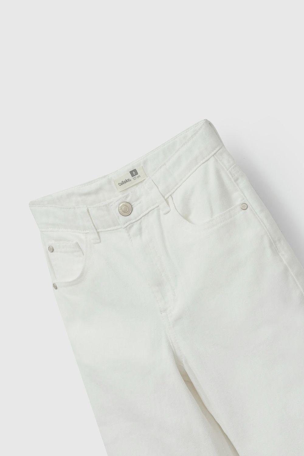 Pantalón Blanco Ancho Bordado  De Niña PTGB0278V26-3