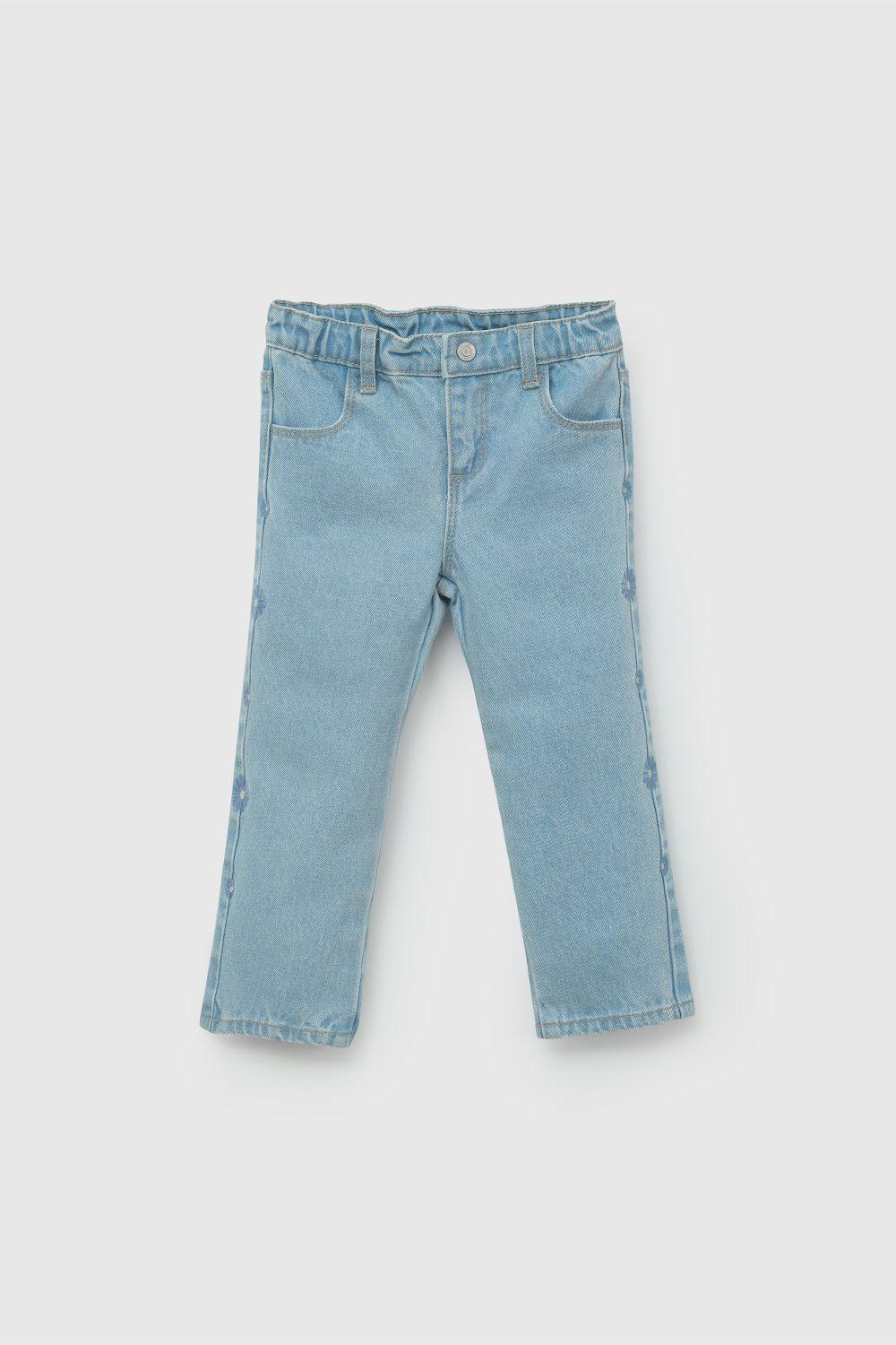 Jeans Celeste Bordado Flores De Niña JEME1240V26-0