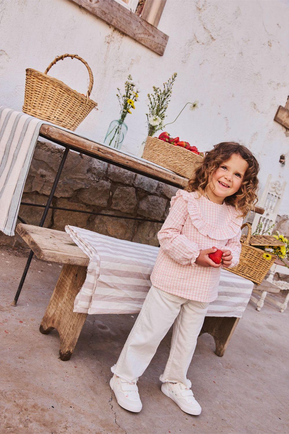 Pantalon gabardina ajustable niña crema 6-9M a 4-5A-1