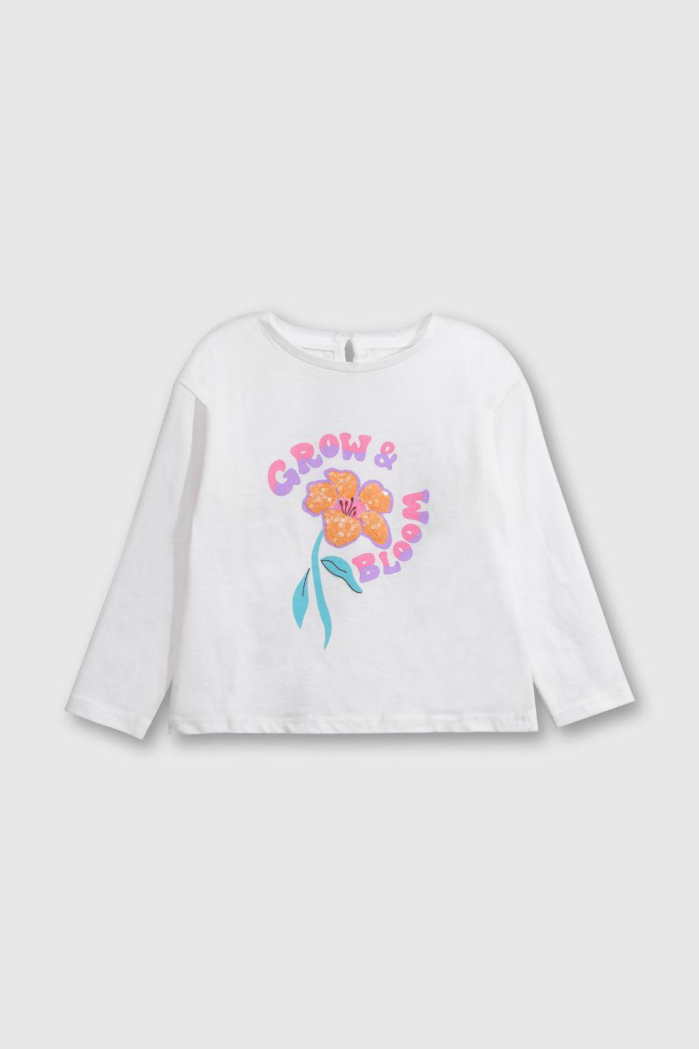 Polera Niña Brillante Blanca con Estampado-0