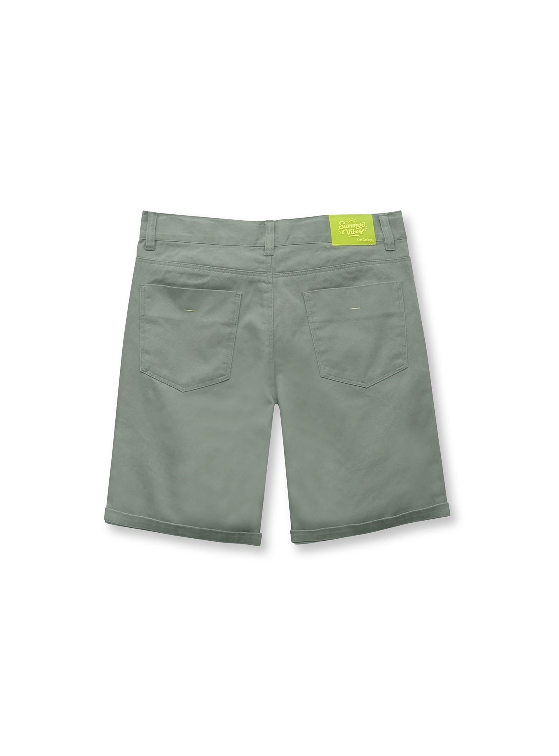Bermuda De Niño Gabardina Verde Olivo (2 A 12 Años) Colloky-1