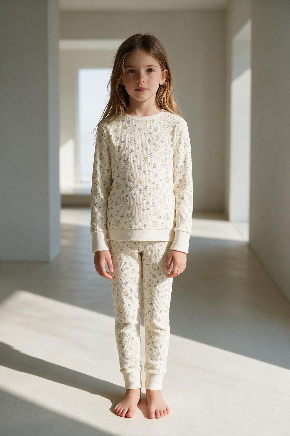 Pijama algodón flores niña beige 2A a 12A-1