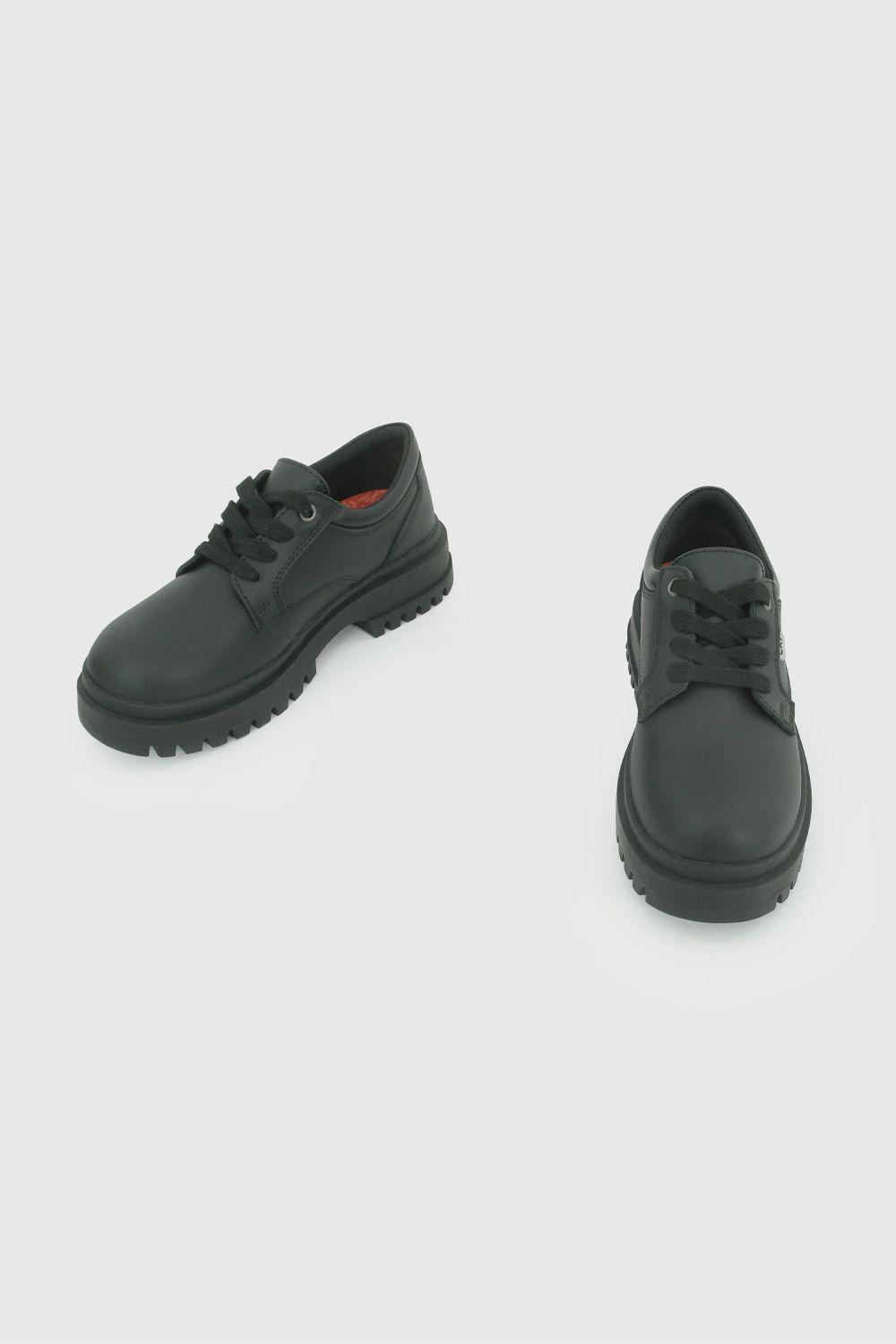 Zapato Escolar de Niña Negro con capellada de cuero 100% TR-4