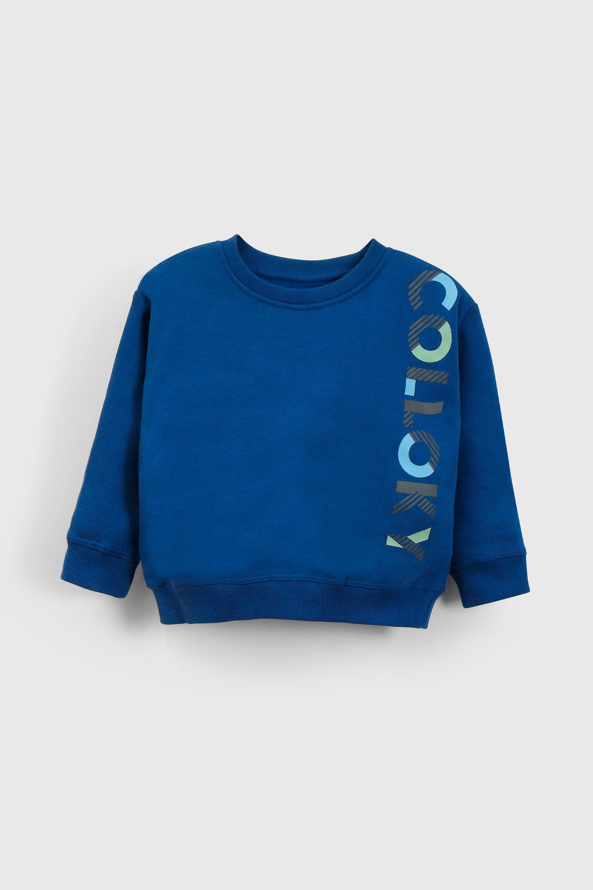 Polerón Azul con Carda en el interior, Hombro caído Estampado-0