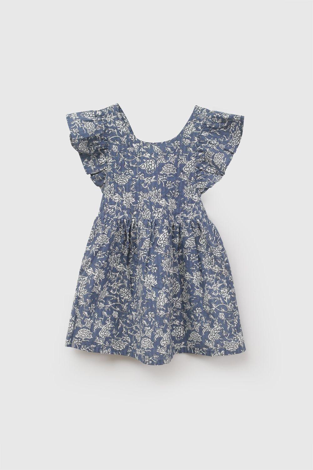 Vestido Manga Vuelos Celeste Niña 6-9M a 4-5A Colloky-0
