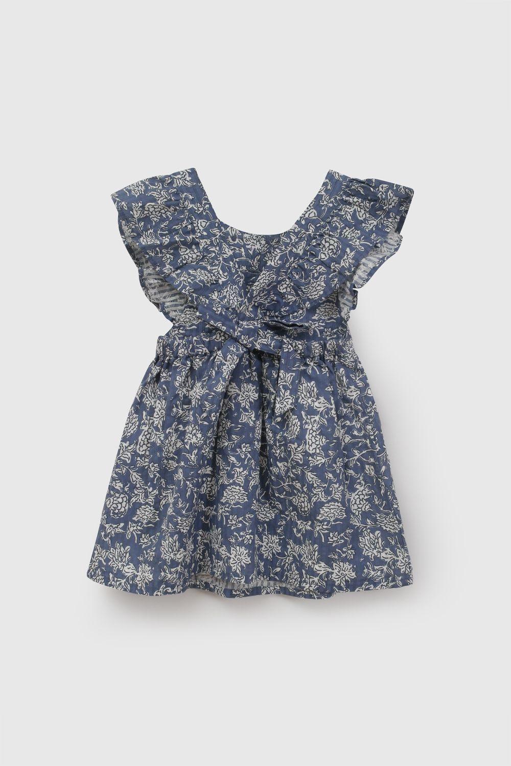 Vestido Manga Vuelos Celeste Niña 6-9M a 4-5A Colloky-2
