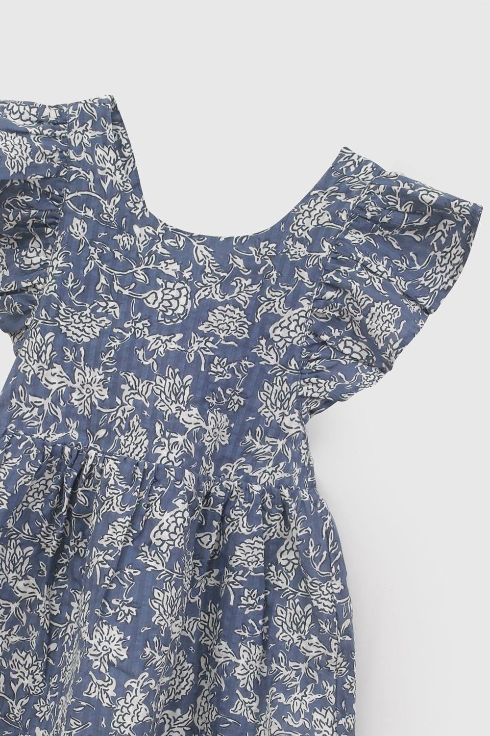 Vestido Manga Vuelos Celeste Niña 6-9M a 4-5A Colloky-3
