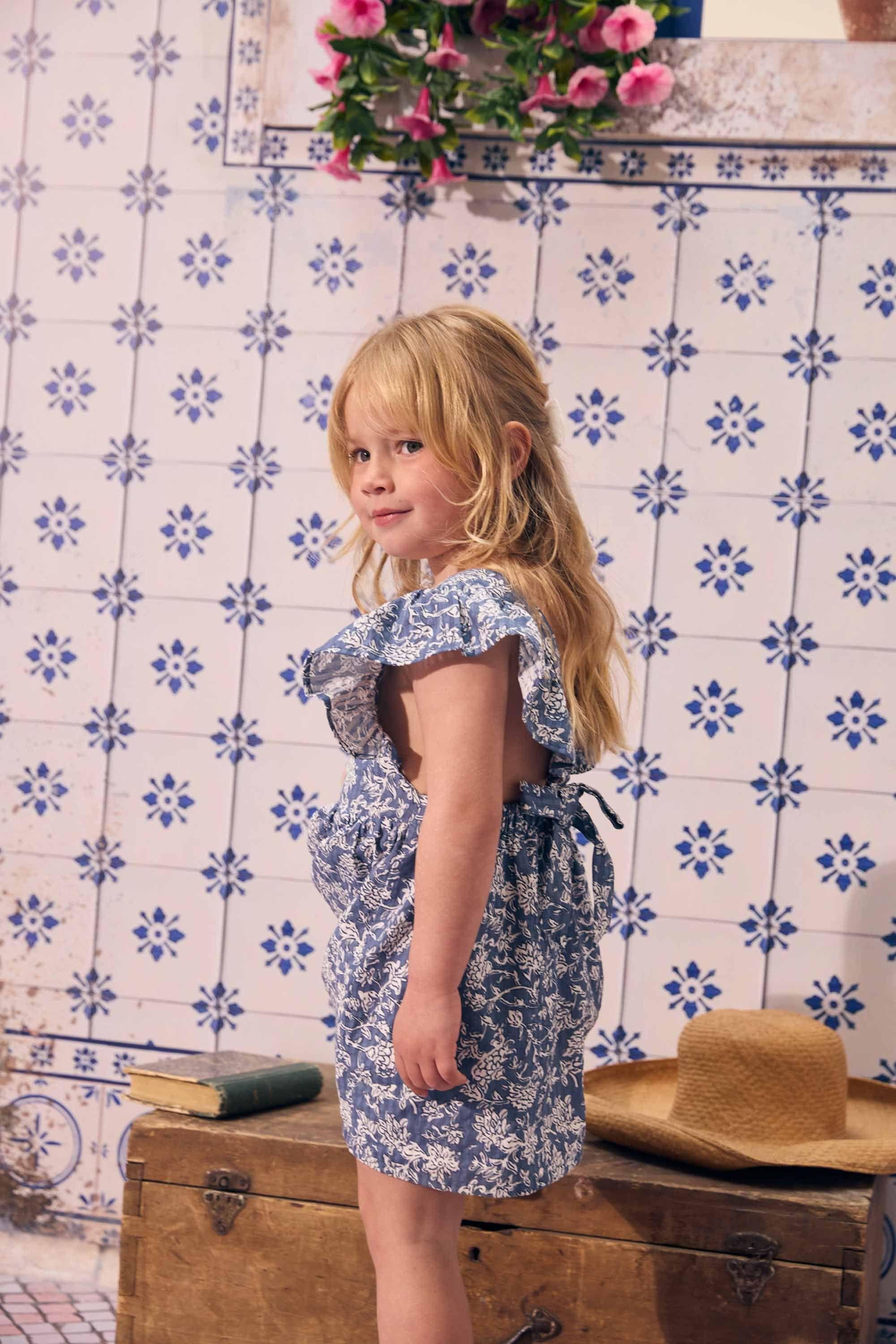 Vestido manga vuelos niña celeste 6-9M a 4-5A-4