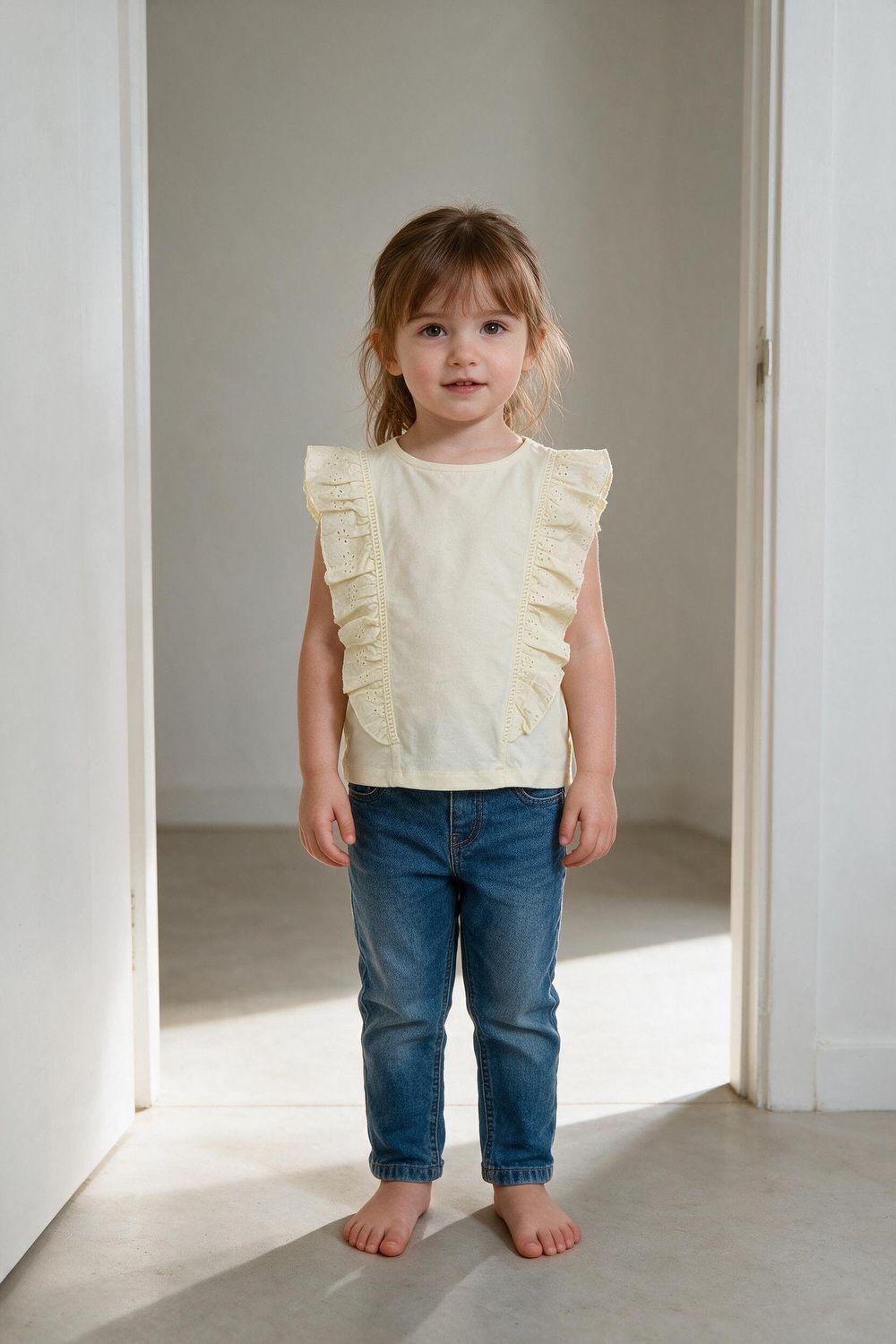 Polera Manga Broderie Amarillo Niña 6-9M a 4-5A Colloky-1