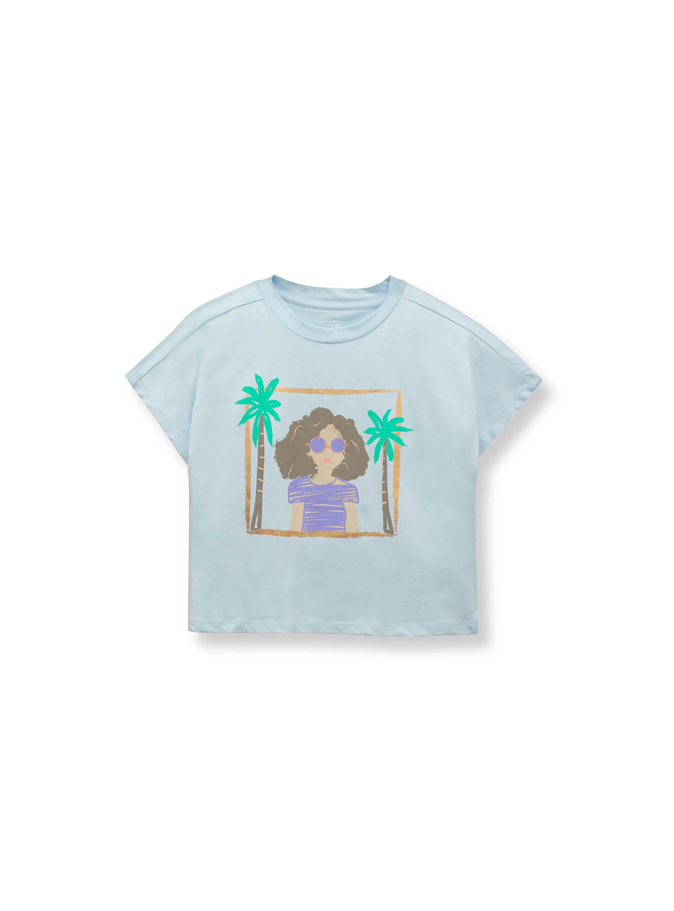 Polera De Niña Retrato Azul Claro (2 A 12 Años) Colloky-0