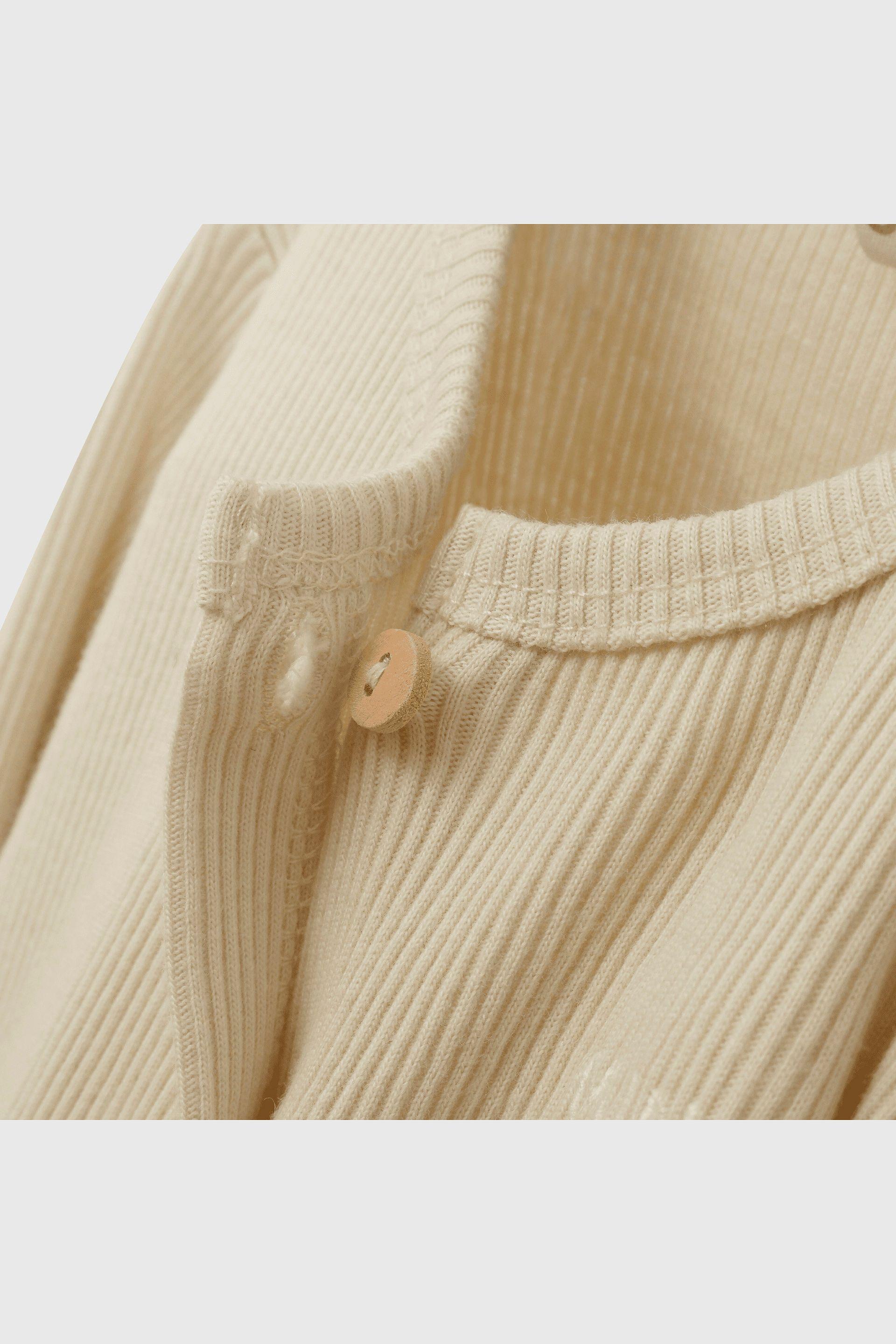 Conjunto de Algodón Beige con botón para bebé Unisex Estampa de Osito-2