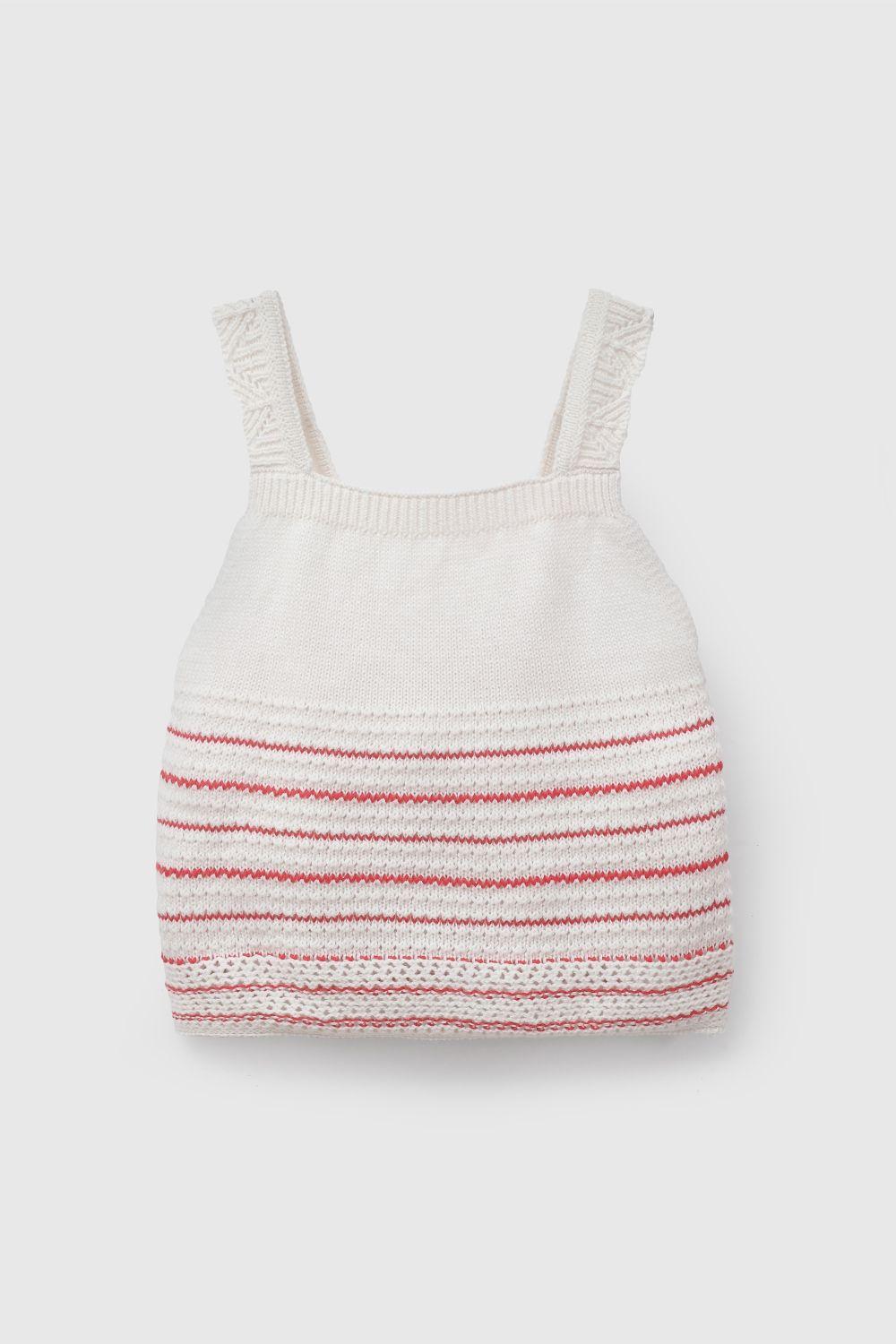 Polera Rayas Blanca Tejida De Niña POLA0209V26-1