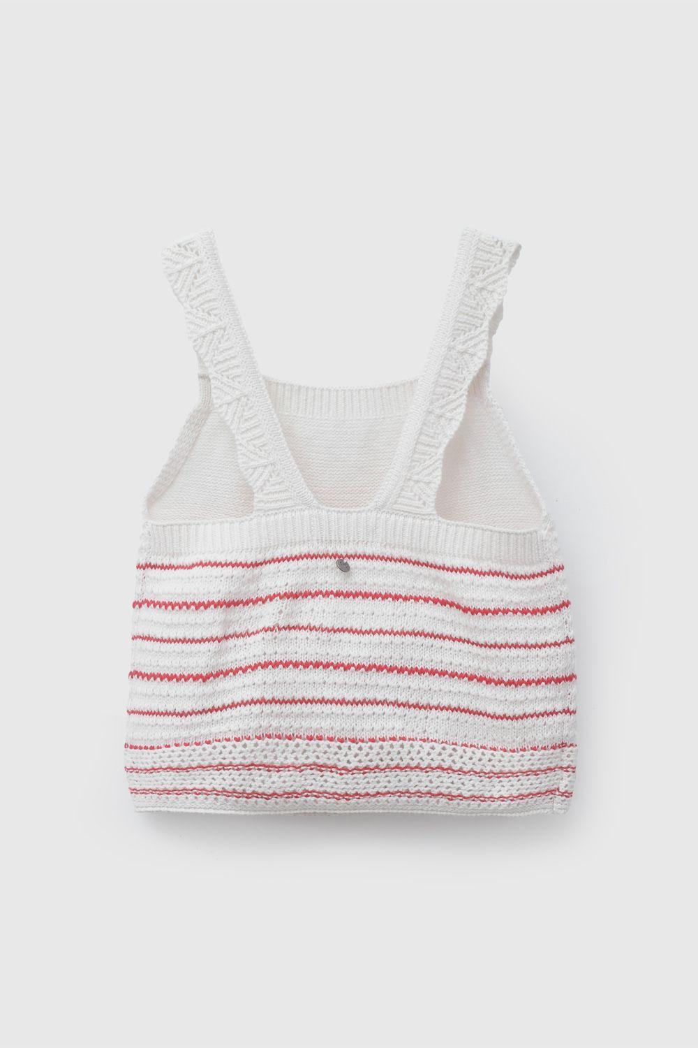 Polera Rayas Blanca Tejida De Niña POLA0209V26-2