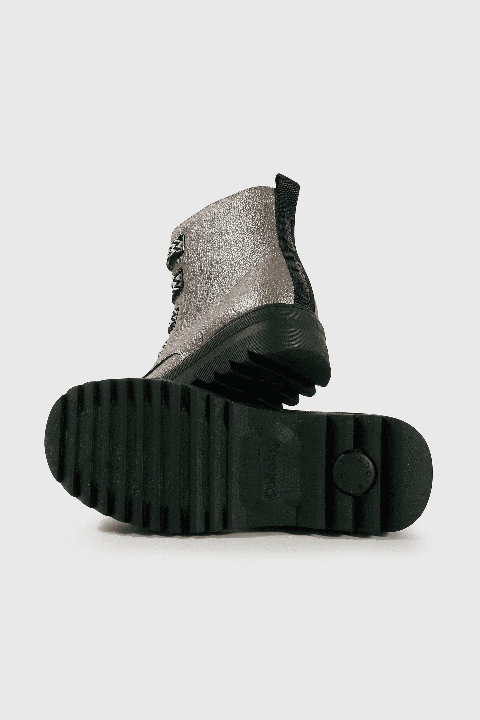 Botín de Niña Gris Caña Media con Cordón Suela Antideslizante-2