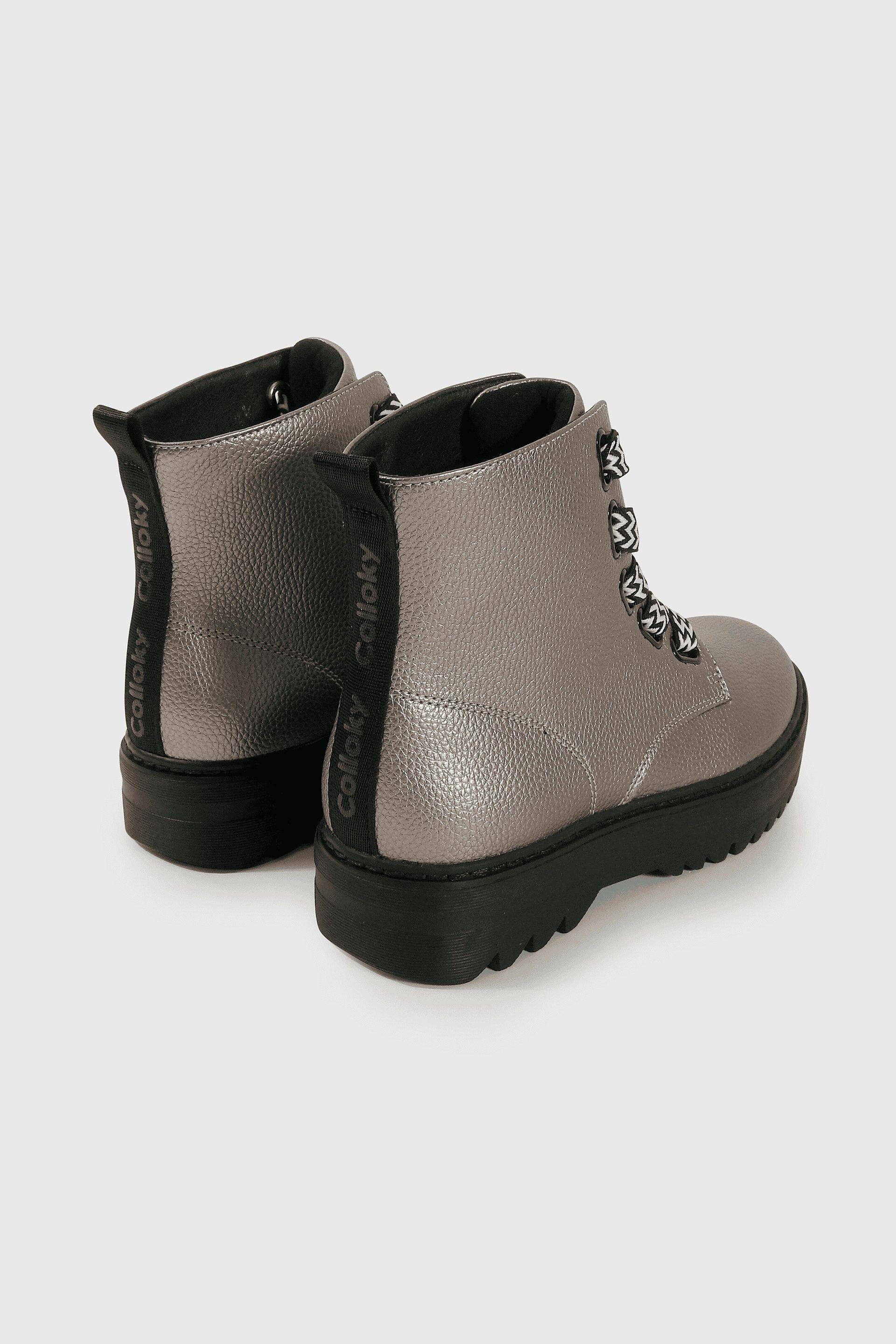 Botín de Niña Gris Caña Media con Cordón Suela Antideslizante-4