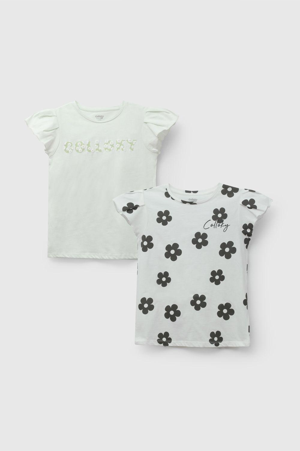 Pack Dos Poleras Colloky  Flores Verde De Niña POJE3096V26-0