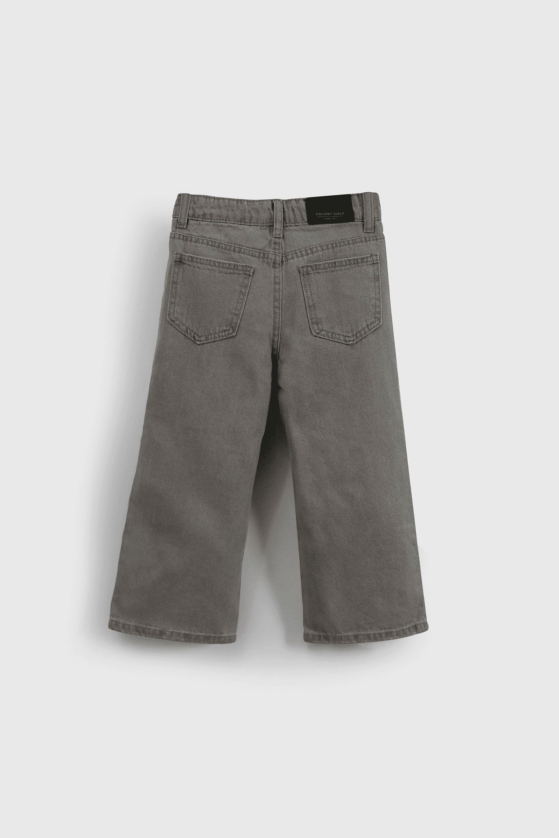 Jeans Culotte Con Efecto Brillos Plateados-1