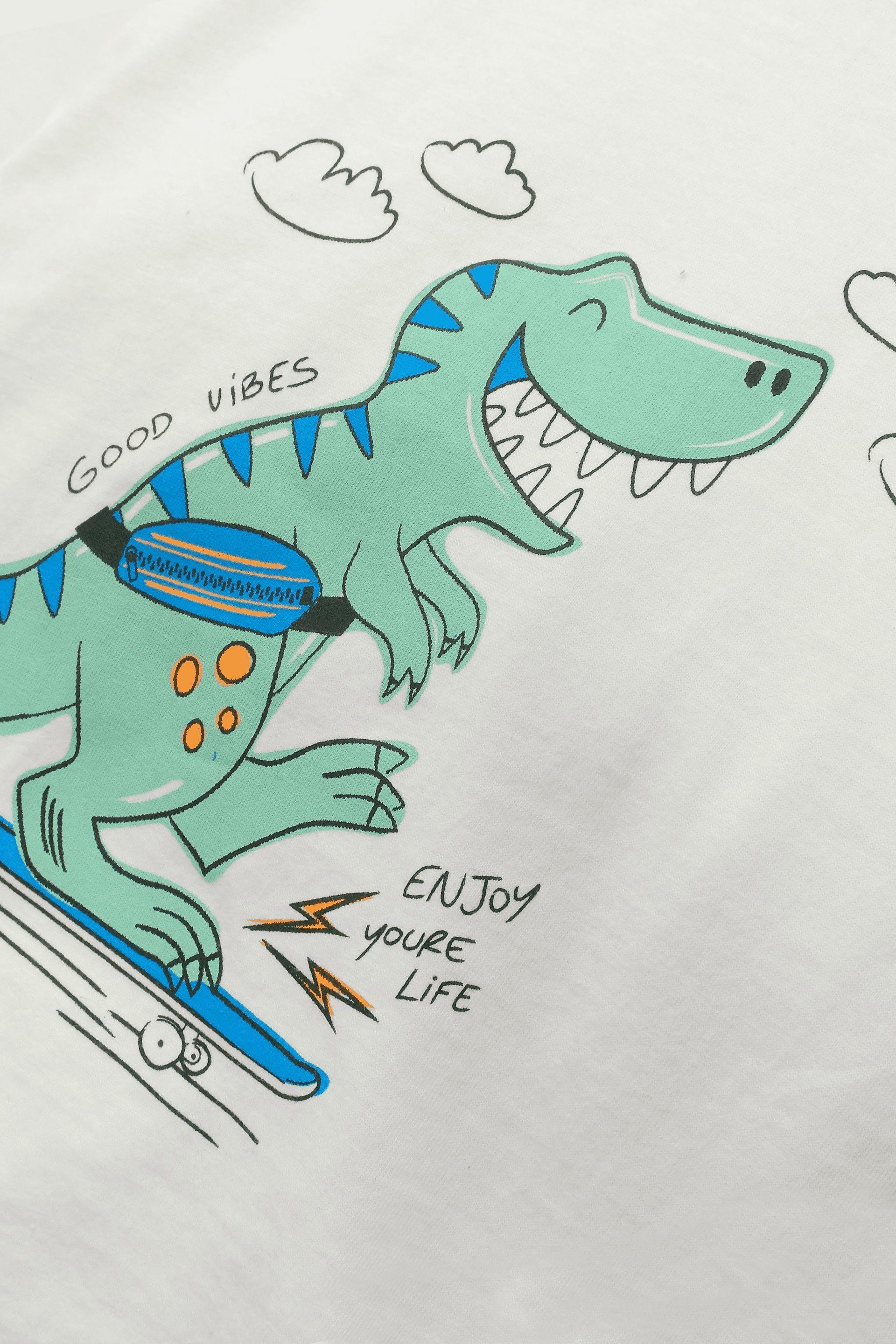 Polera Blanca Manga Larga Estampa de Dinosaurio para niño-2