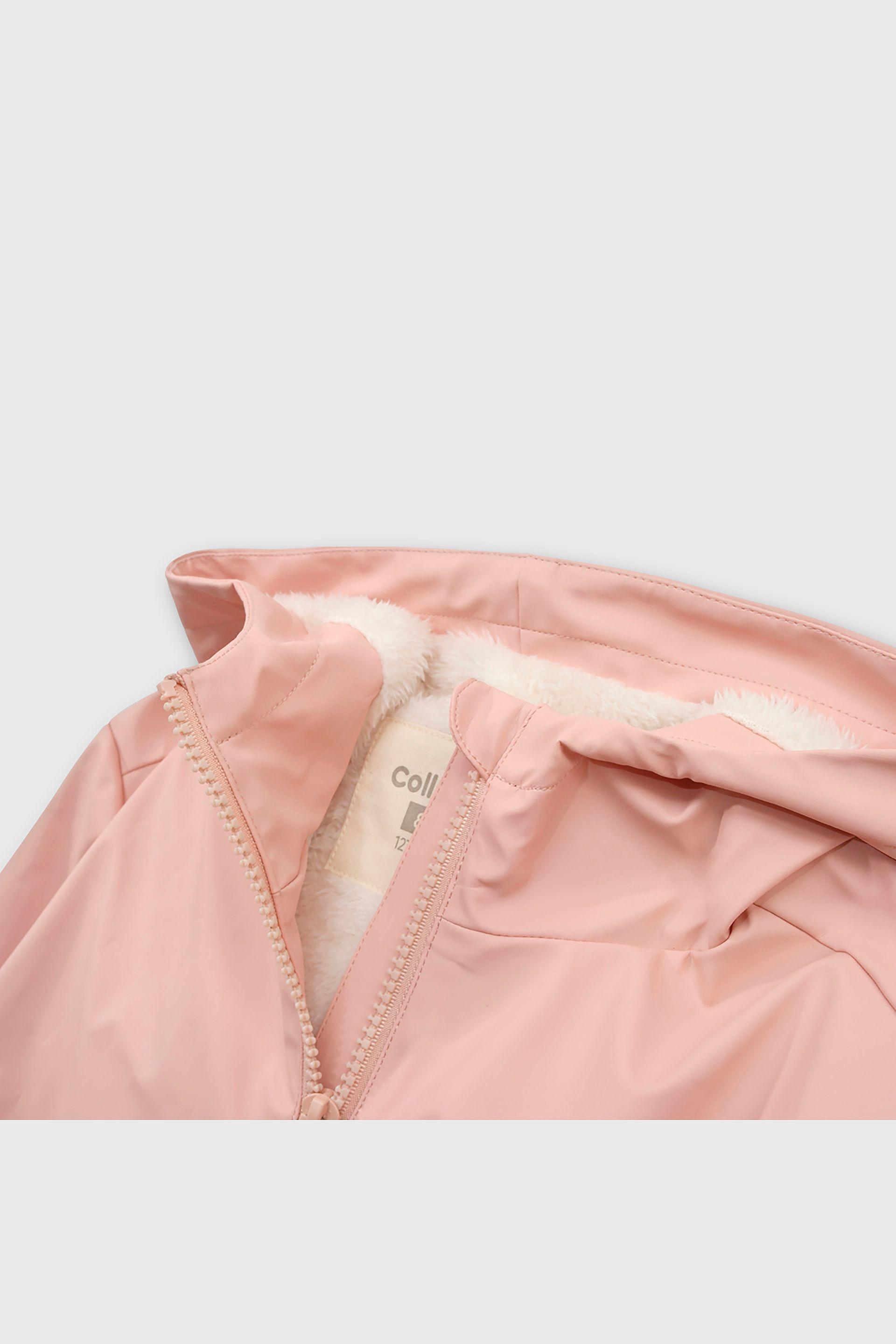 Chaqueta Rosada Engomada con Forro de Jersey y Gorro para Niña-2