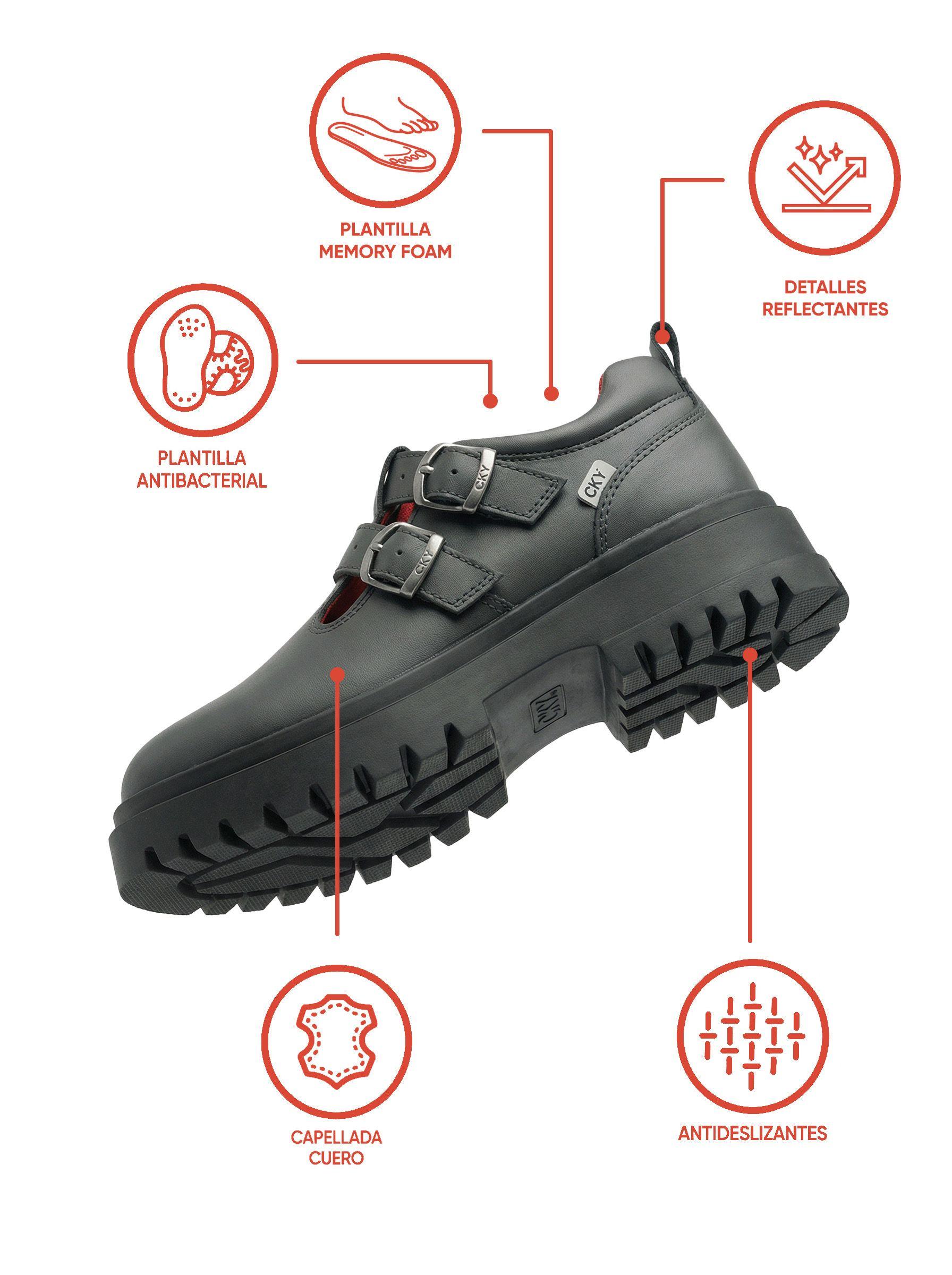 Zapato Escolar de Niña Negro capellada de cuero y hebilla-2