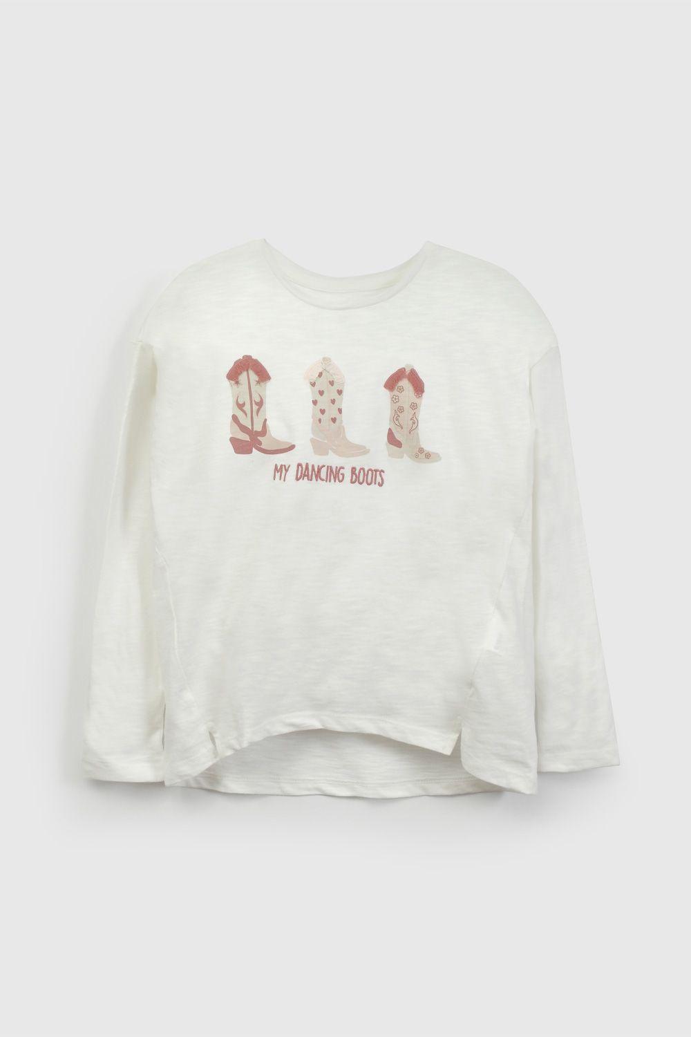 Polera Blanca Botas Cowboy De Niña POJE0409V26-0