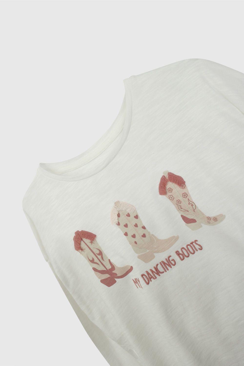 Polera Blanca Botas Cowboy De Niña POJE0409V26-2