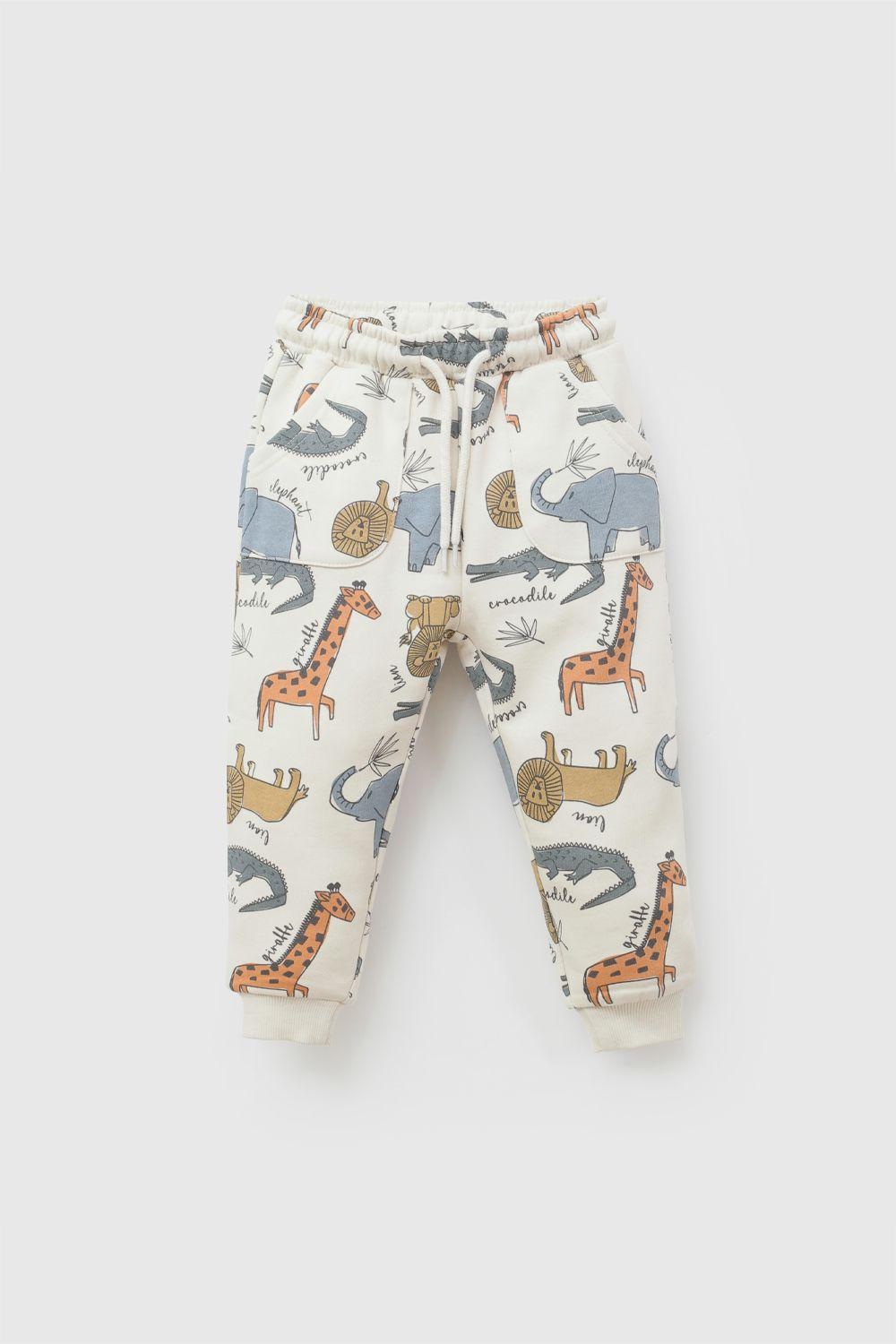 Pantalon Buzo Animales Beige Niño 6-9M a 4-5A Colloky-0