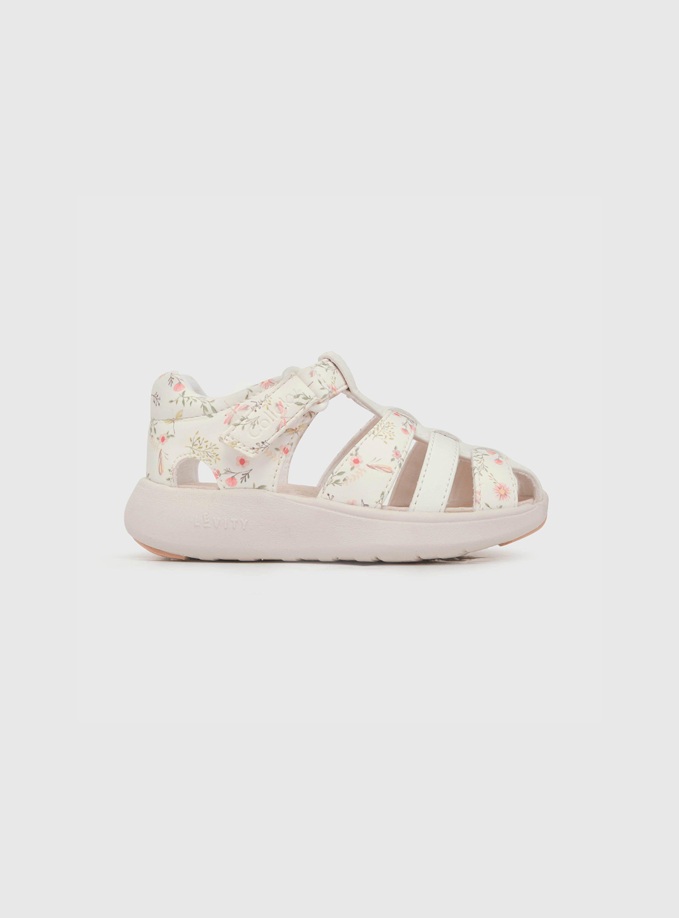 Sandalia De Niña Velcro Estampada Blanco (21 A 27) Colloky-1