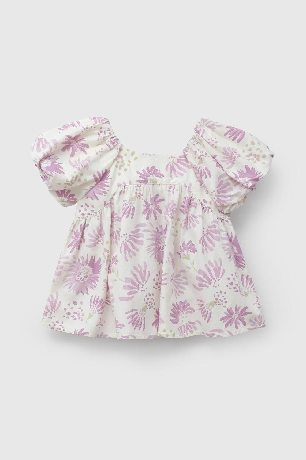 Blusa Flores Morada Manga Globo De Niña BLVL0418V26-1