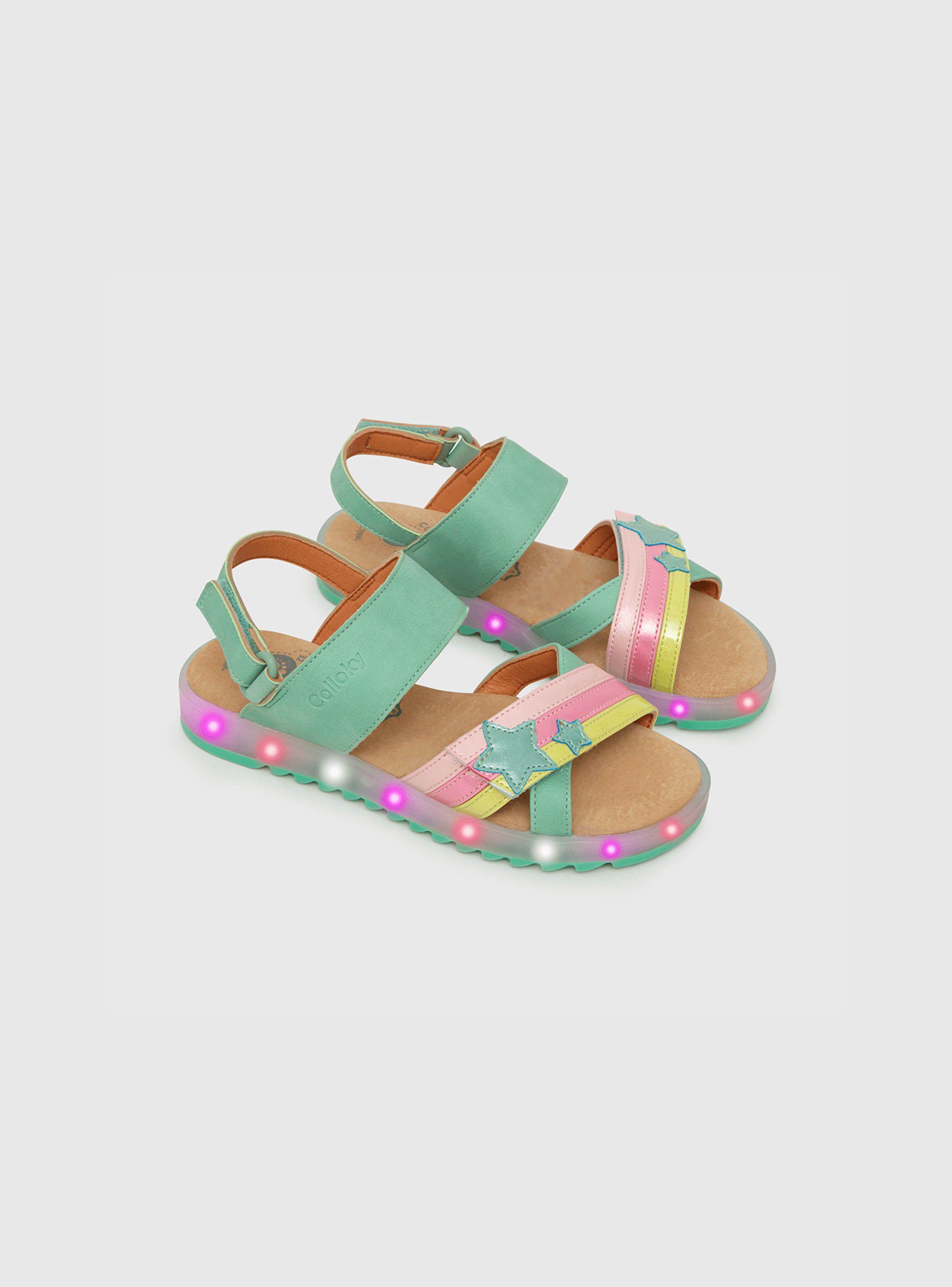 Sandalia Con Luces De Niña Verde Menta (28 A 33) Colloky-0