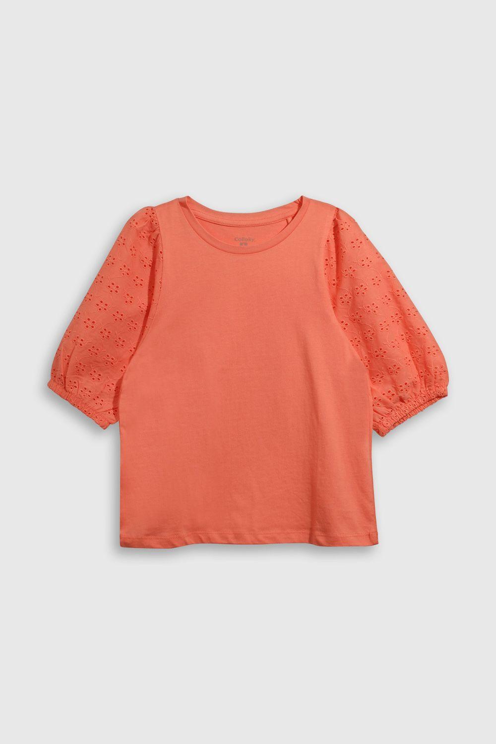 Polera Fucsia de algodón con manga globo para niña-0