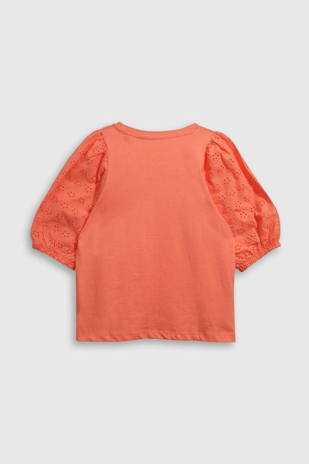 Polera Fucsia de algodón con manga globo para niña-1
