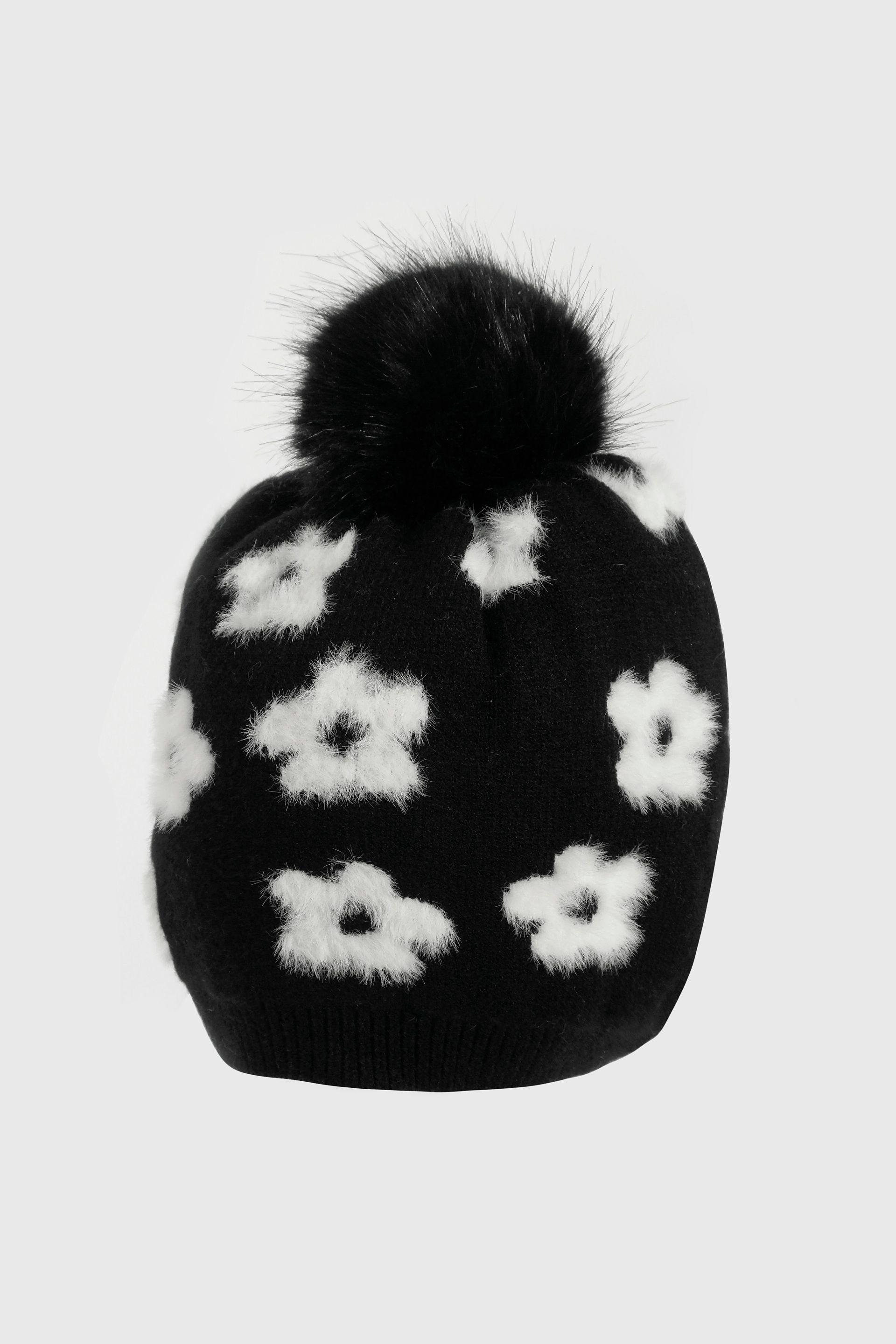Gorro con Flores con Interior Suave Negro-0