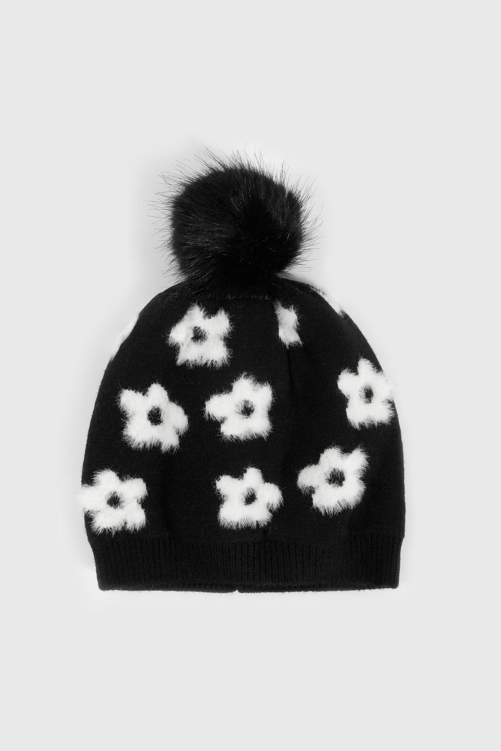 Gorro con Flores con Interior Suave Negro-2