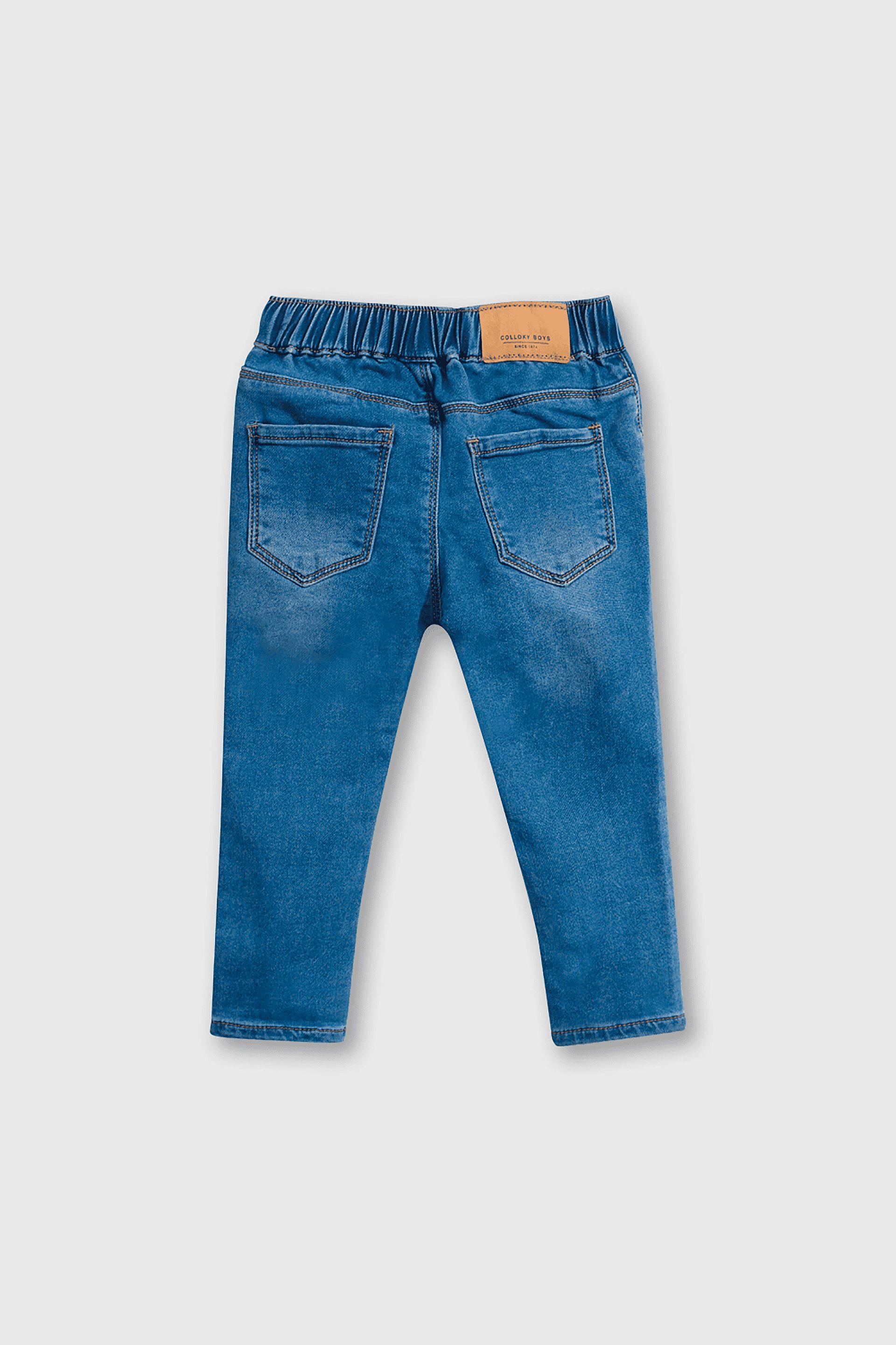 Jeans de Algodón Elasticado Azul con Cordón para bebé-1