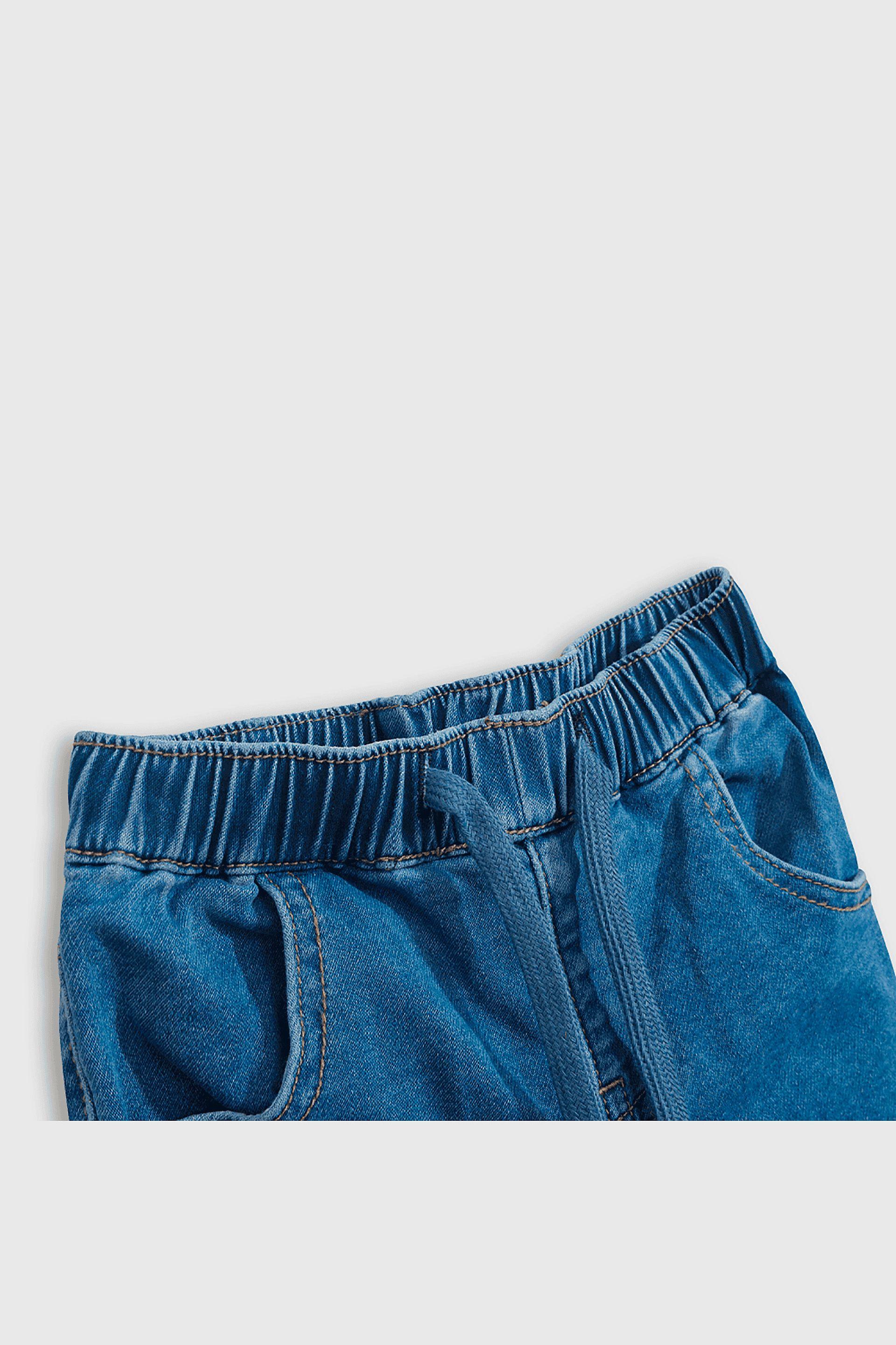 Jeans de Algodón Elasticado Azul con Cordón para bebé-2