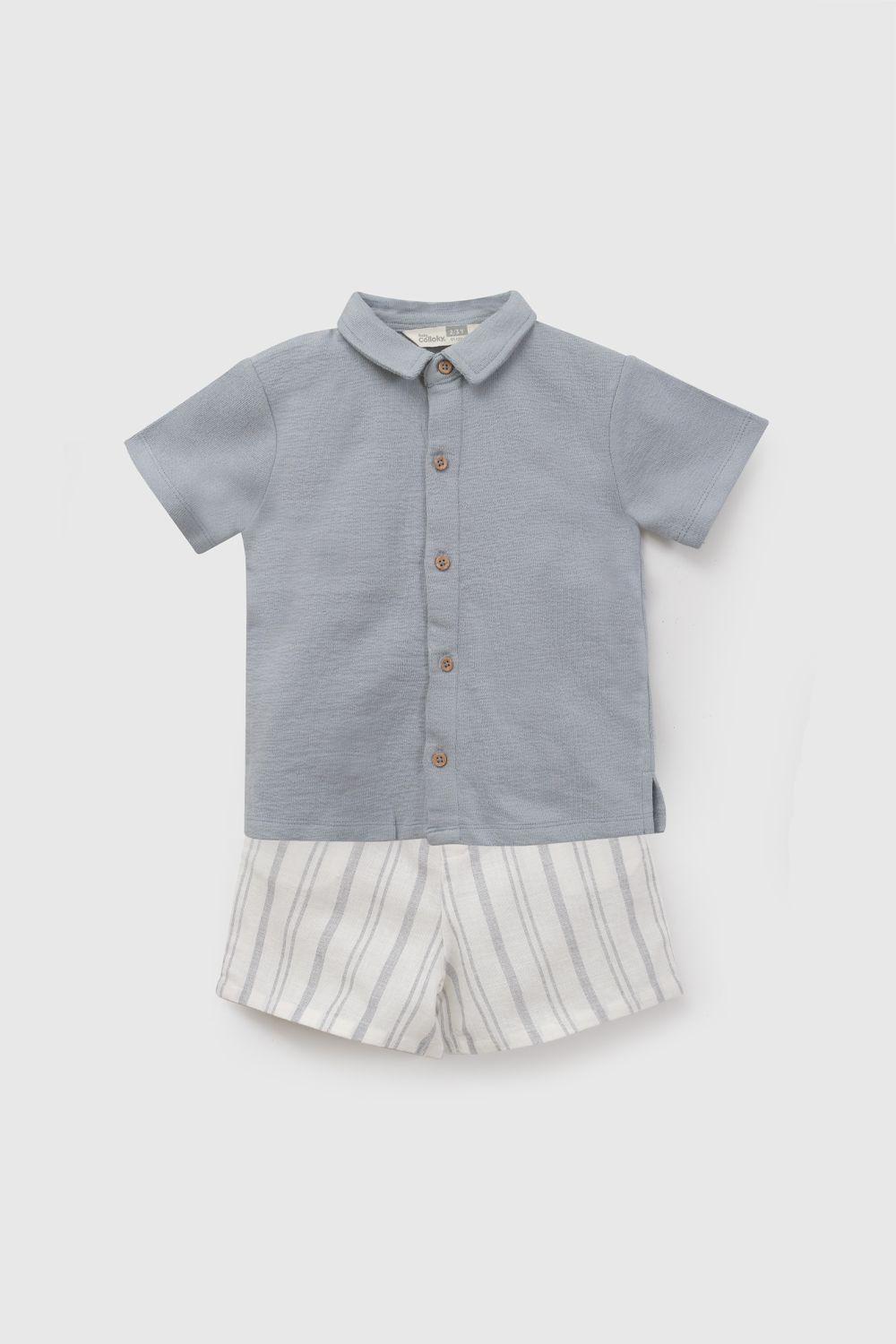 Conjunto Camisa Short Celeste Niño 6-9M a 4-5A Colloky-0