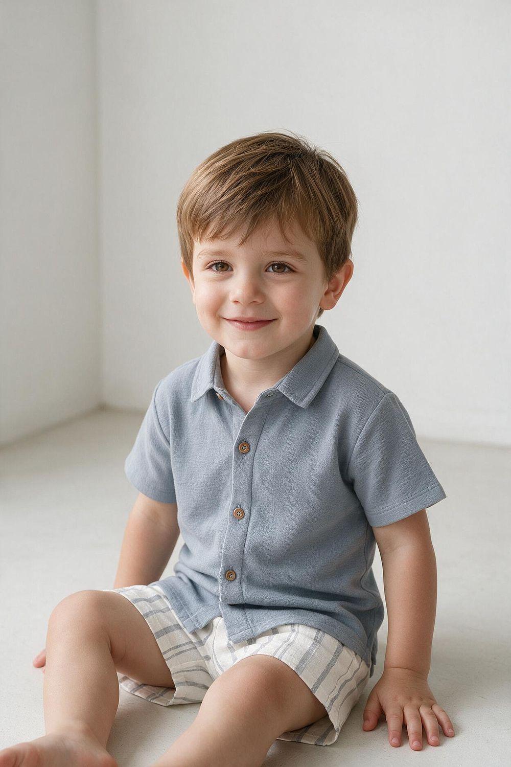 Conjunto Camisa Short Celeste Niño 6-9M a 4-5A Colloky-1