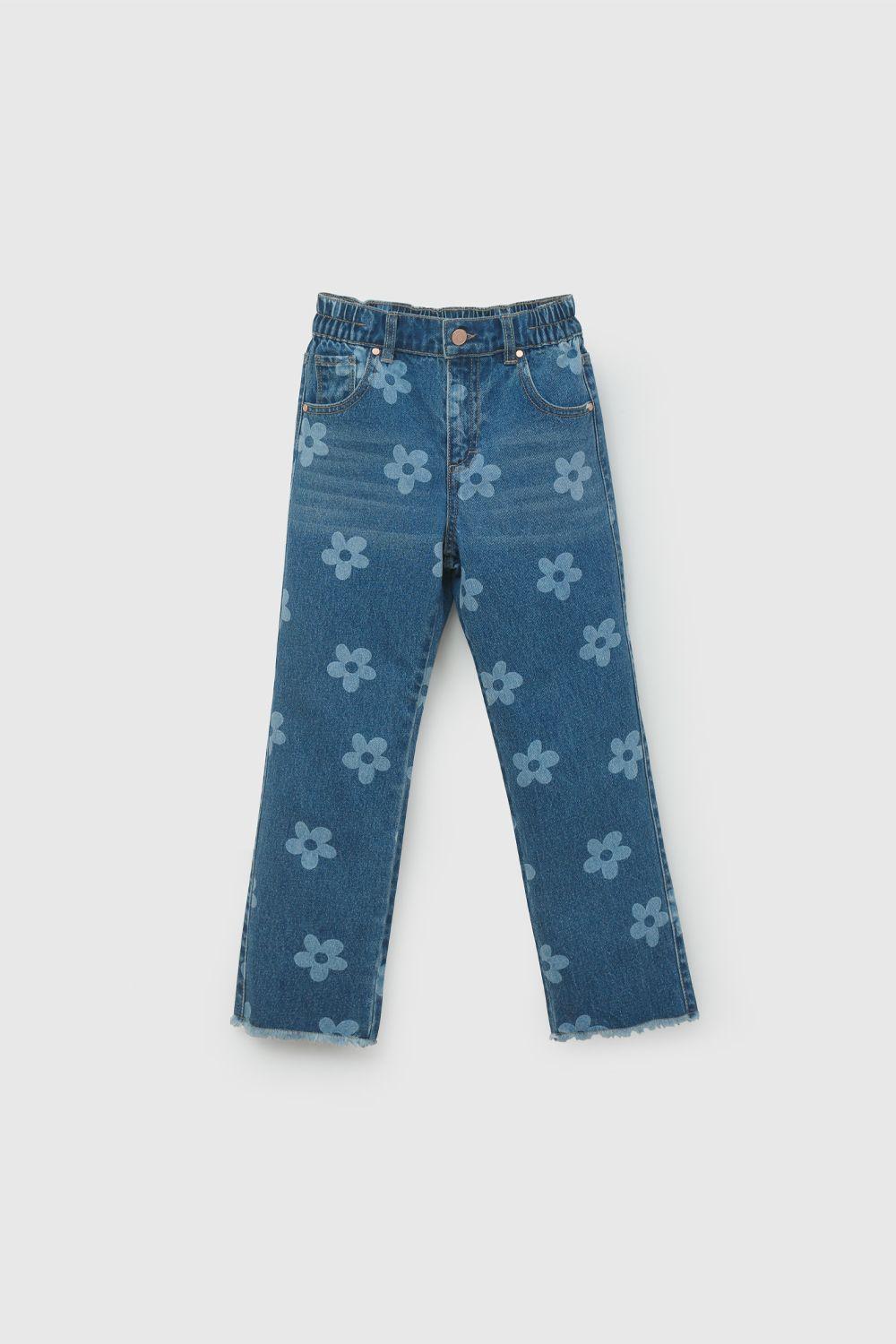 Jeans Recto Estampado Flores De Niña JEME0651V26-0