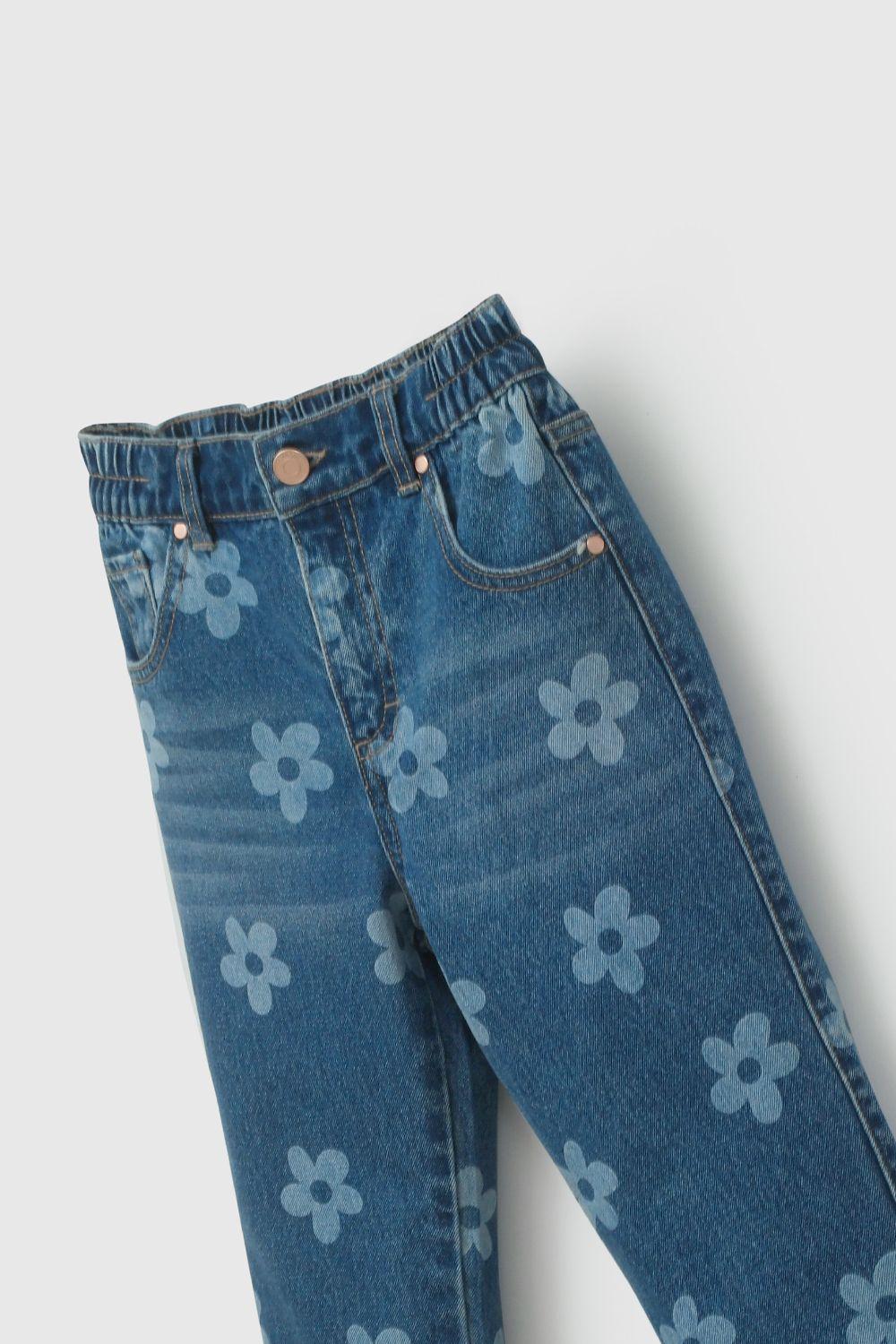Jeans Recto Estampado Flores De Niña JEME0651V26-2