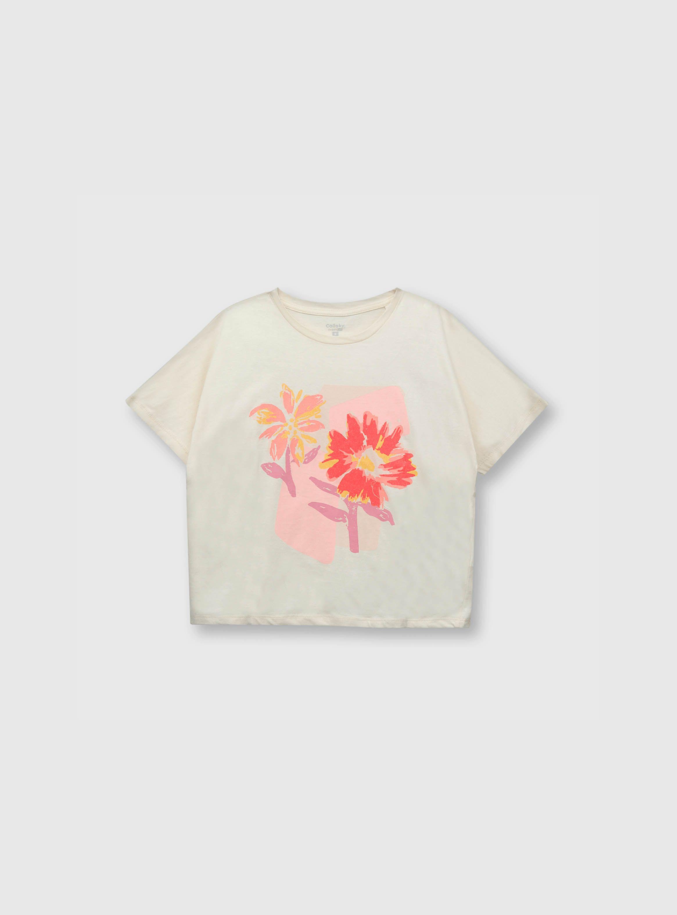 Polera De Niña Flores Beige (2 A 12 Años) Colloky-0