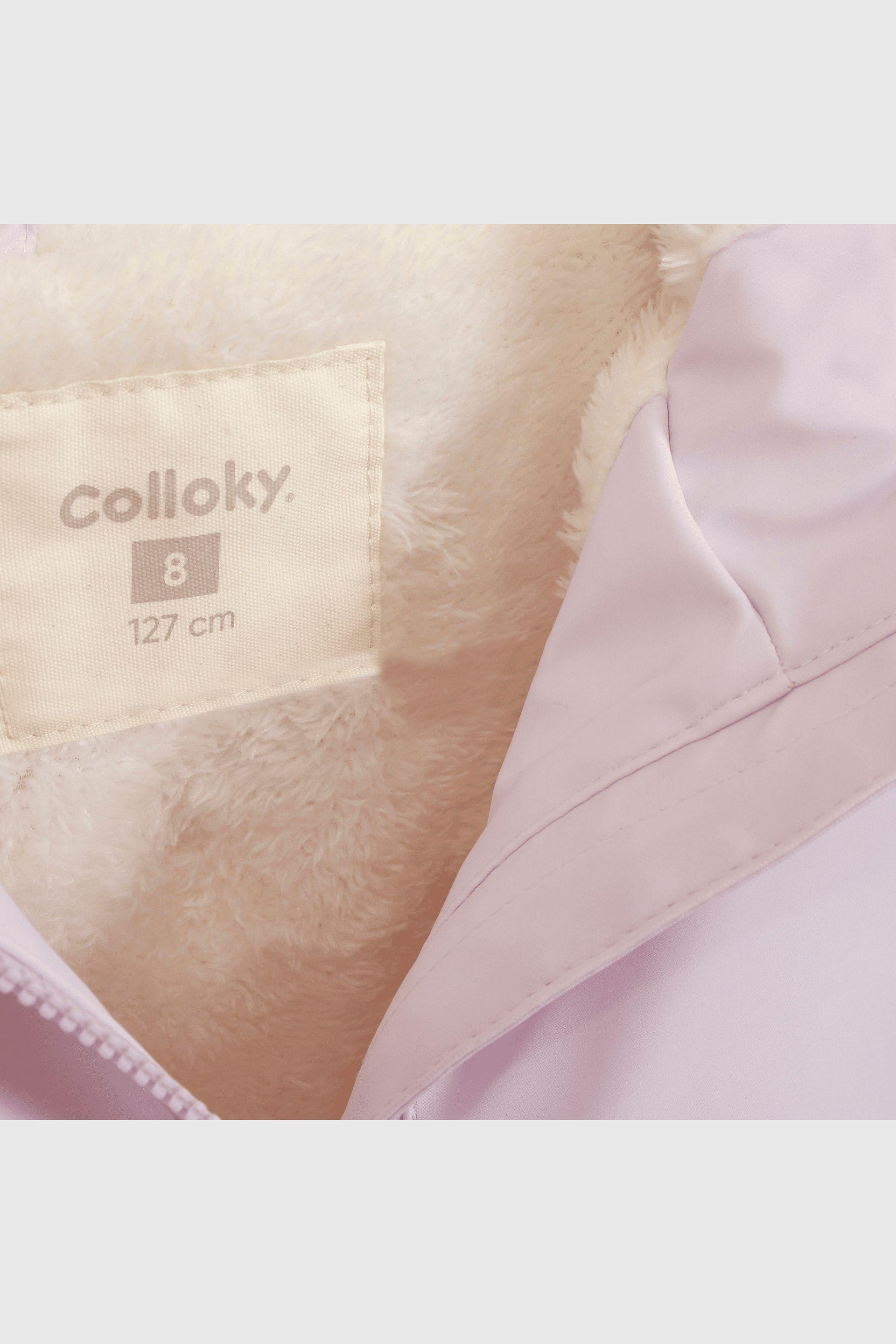 Chaqueta Morada Engomada con Forro de Jersey y Gorro para Niña-2