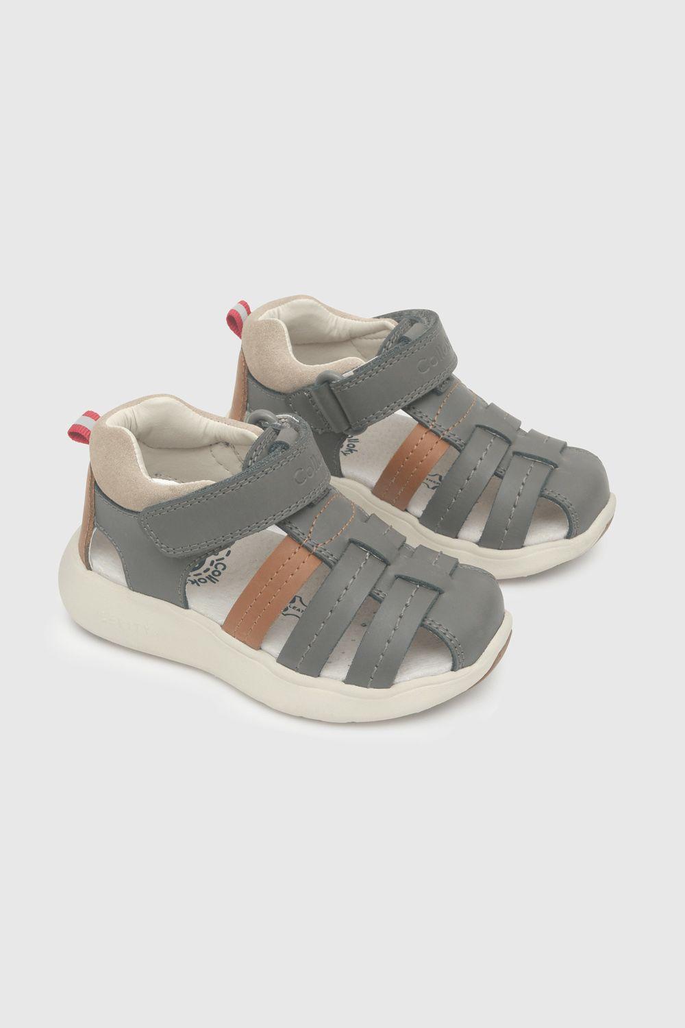 Sandalia De Niños Cuero Gray / Gris (21 A 27)-0