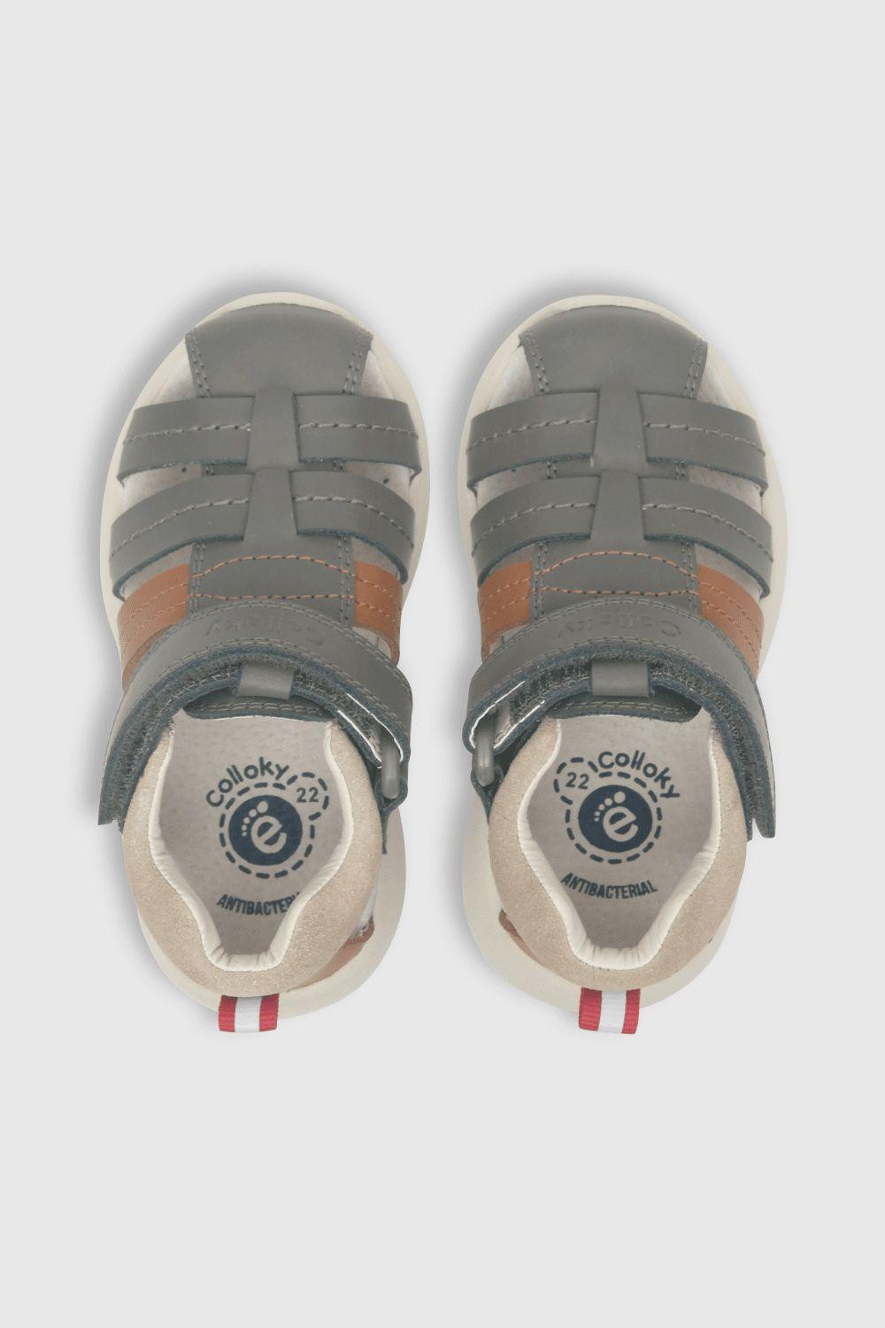 Sandalia De Niños Cuero Gray / Gris (21 A 27)-3